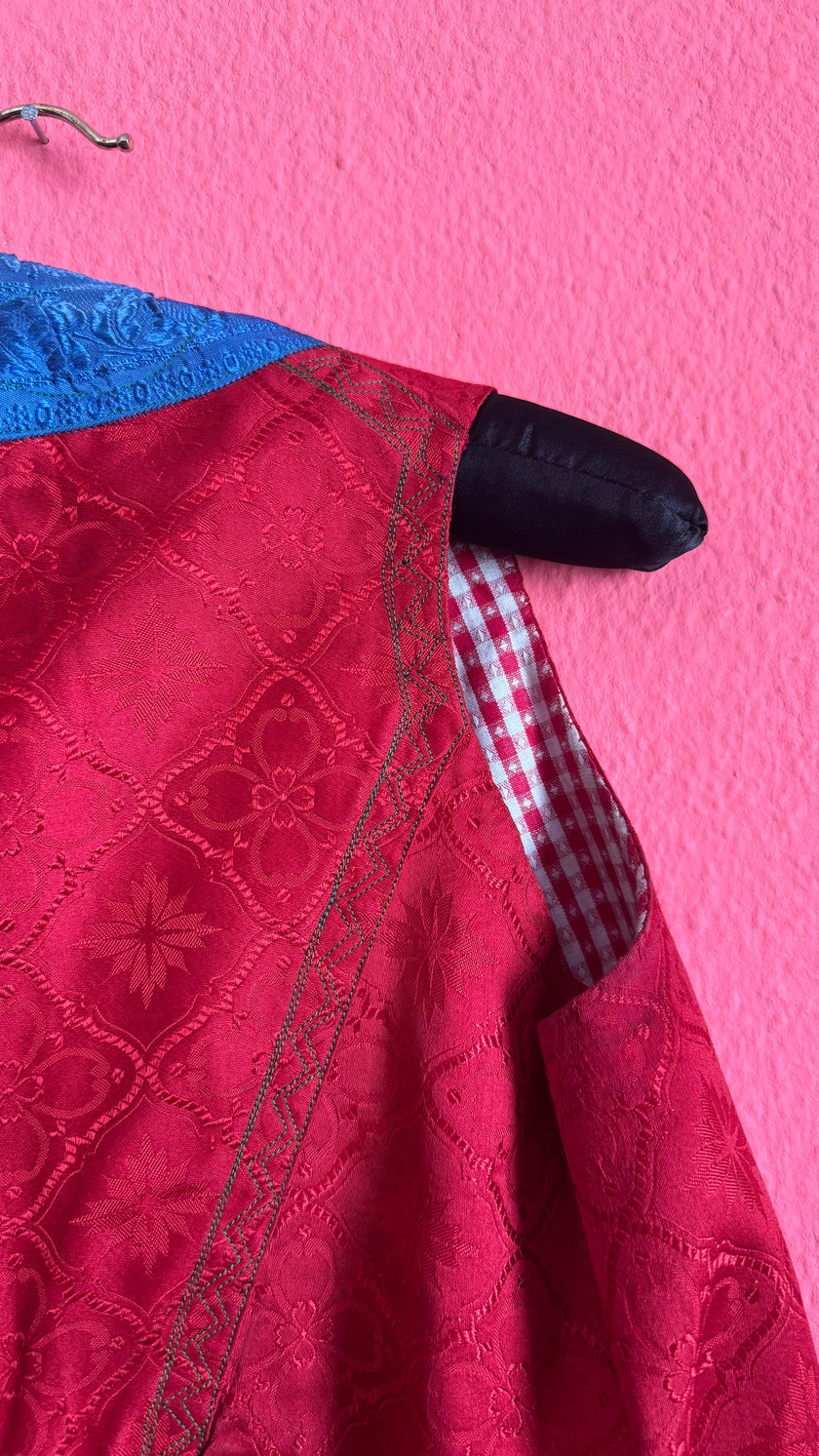 Vintage Traditional Dirndl Vest in Red Jacquard and Cotton