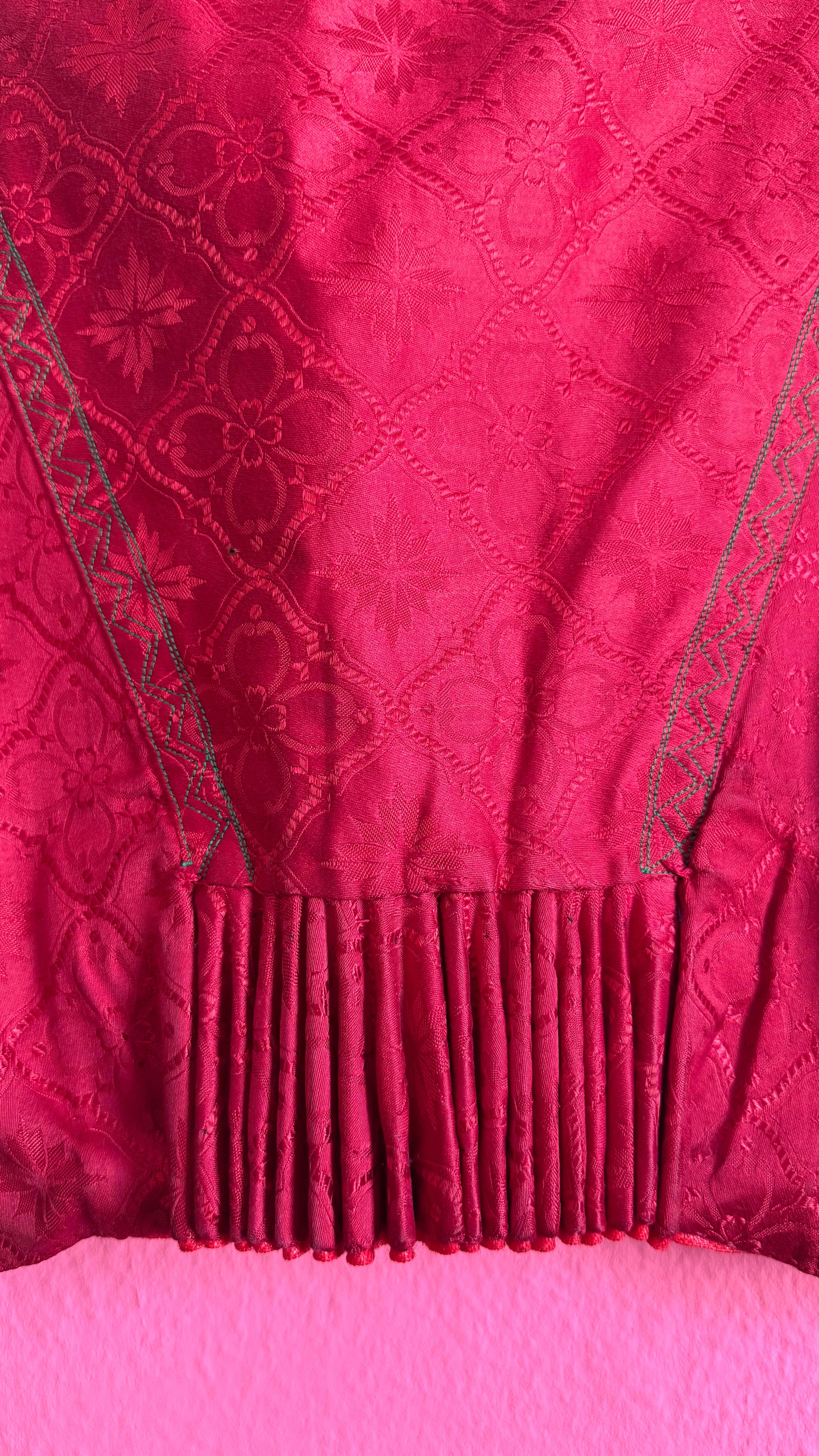 Vintage Traditional Dirndl Vest in Red Jacquard and Cotton