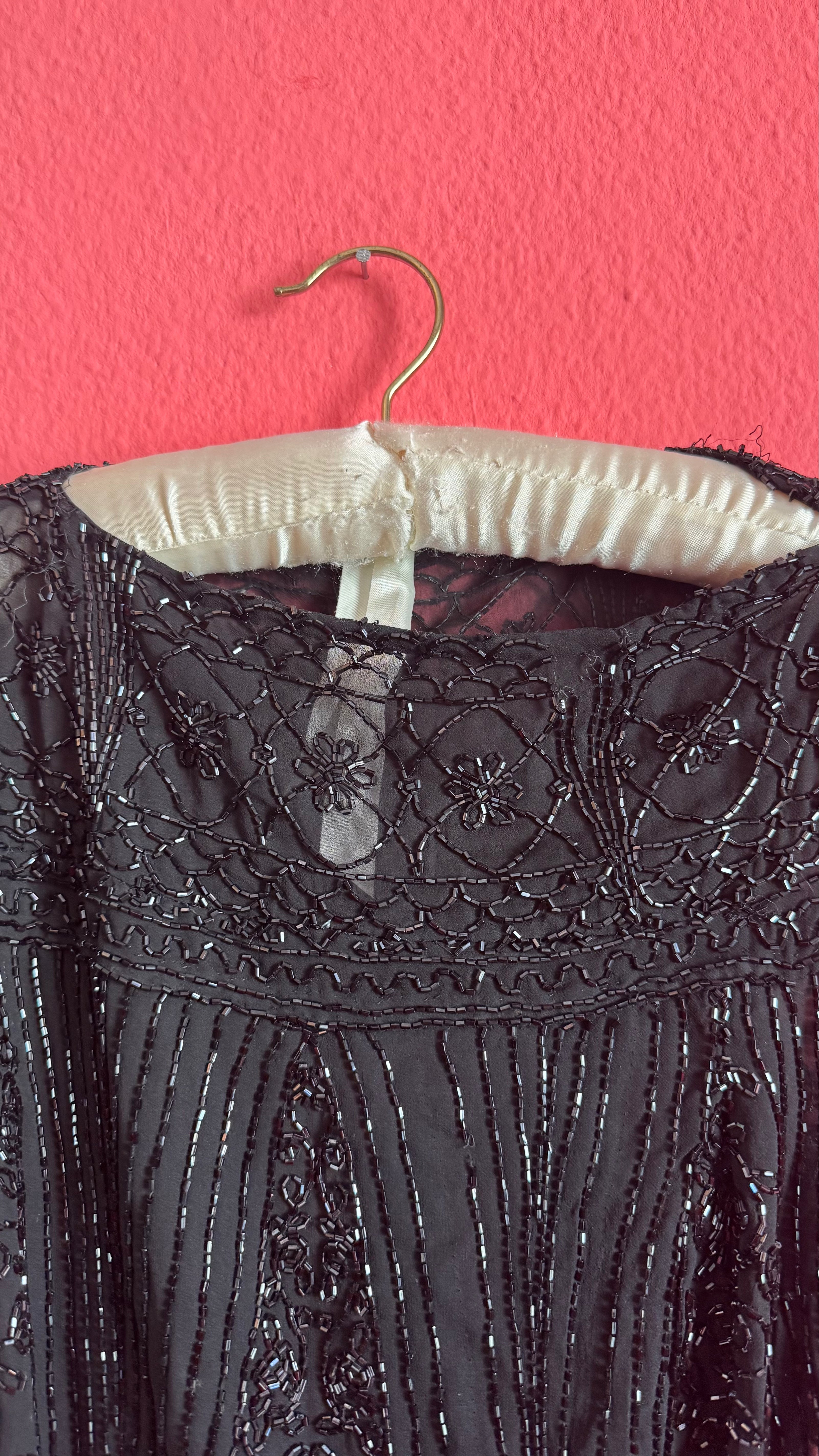 Vintage 1920s Black Silk Beaded Evening Top