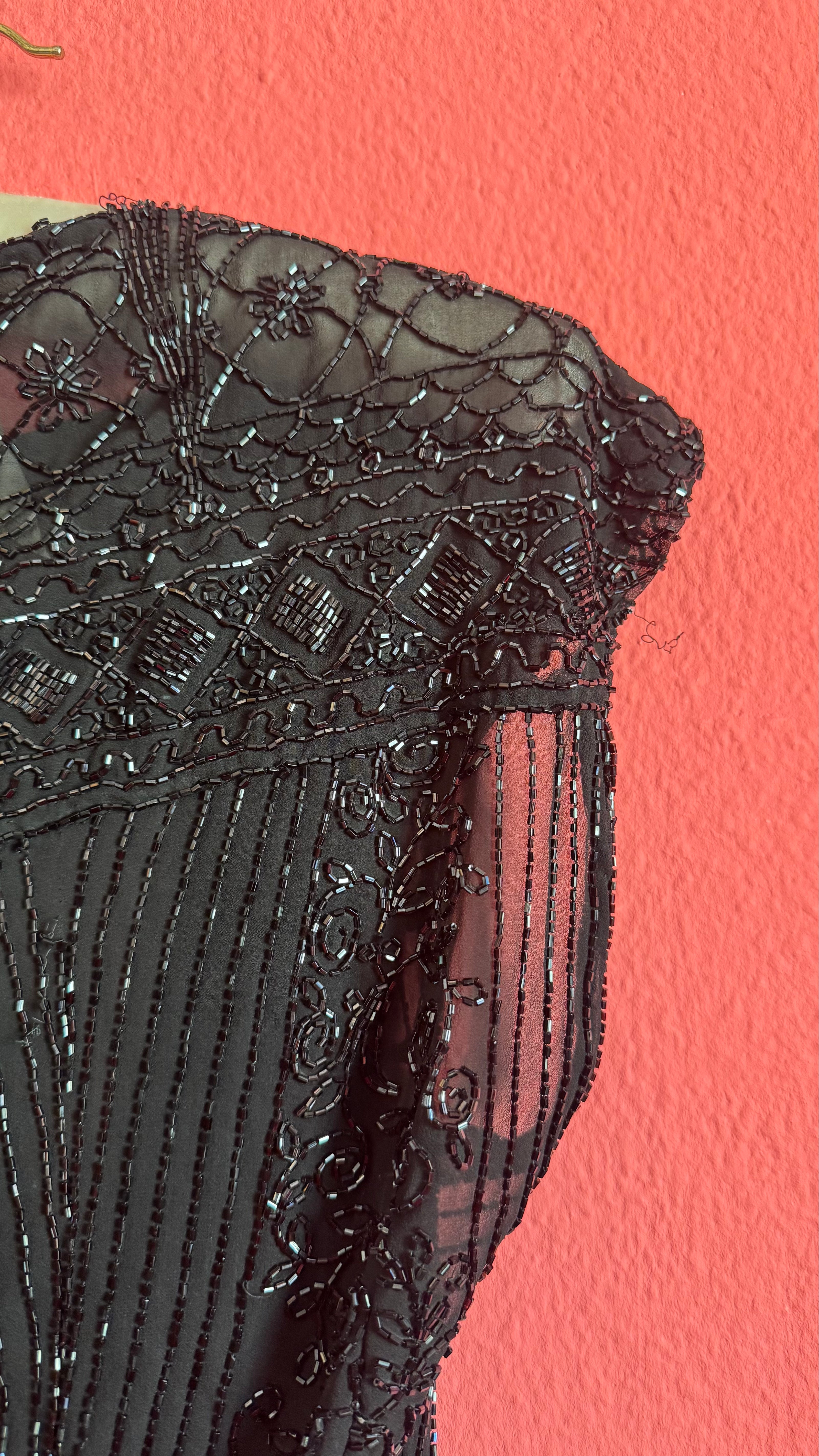 Vintage 1920s Black Silk Beaded Evening Top