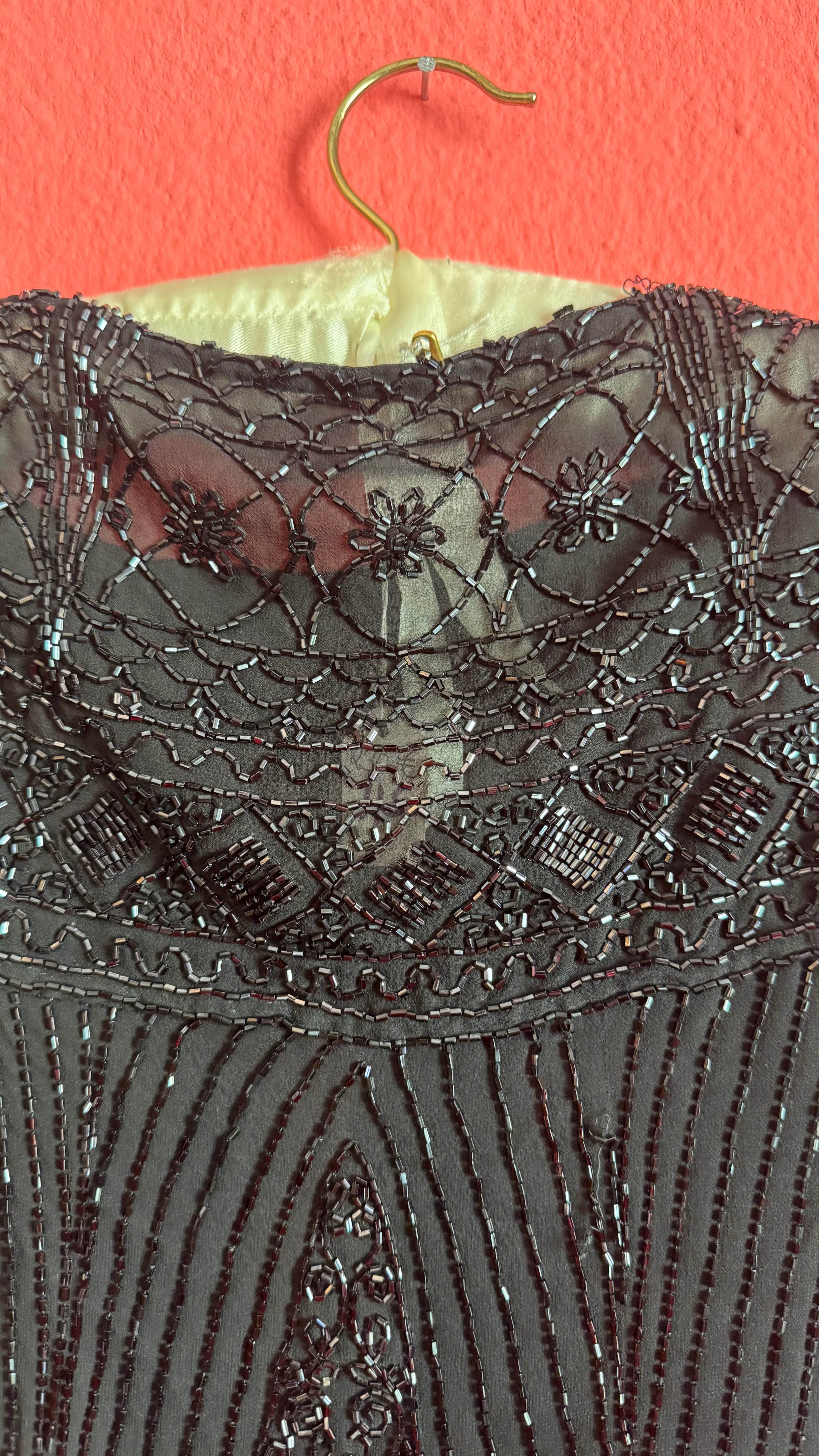 Vintage 1920s Black Silk Beaded Evening Top