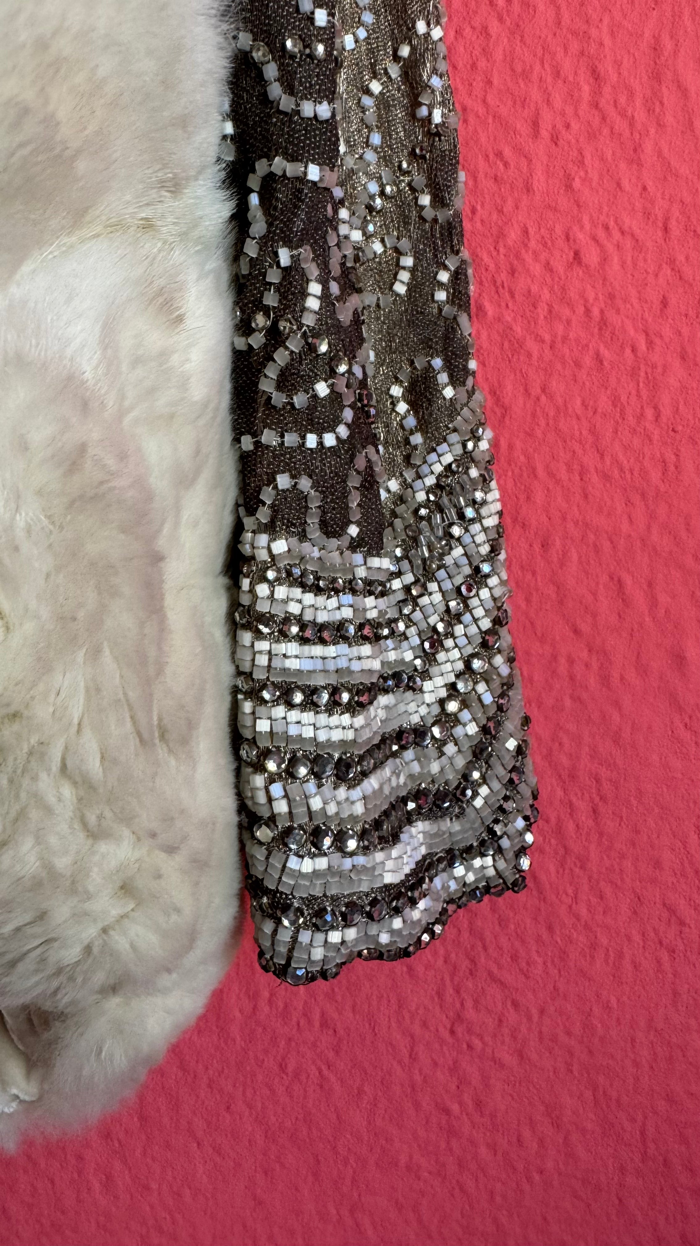Vintage 1920s Ivory Fur-Trim Glass Beaded Evening Jacket