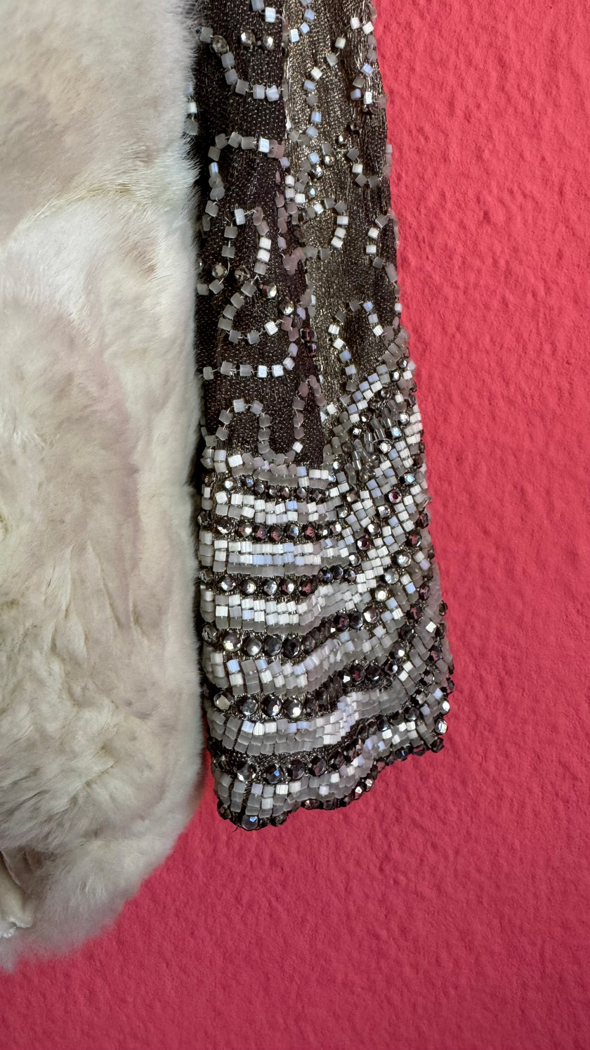 Vintage 1920s Ivory Fur-Trim Glass Beaded Evening Jacket