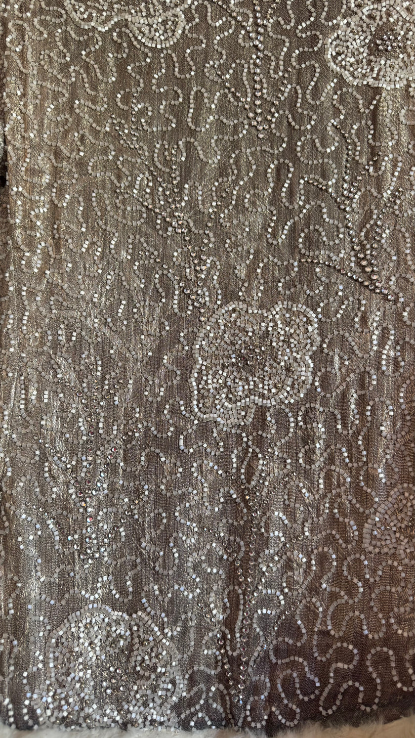 Vintage 1920s Ivory Fur-Trim Glass Beaded Evening Jacket
