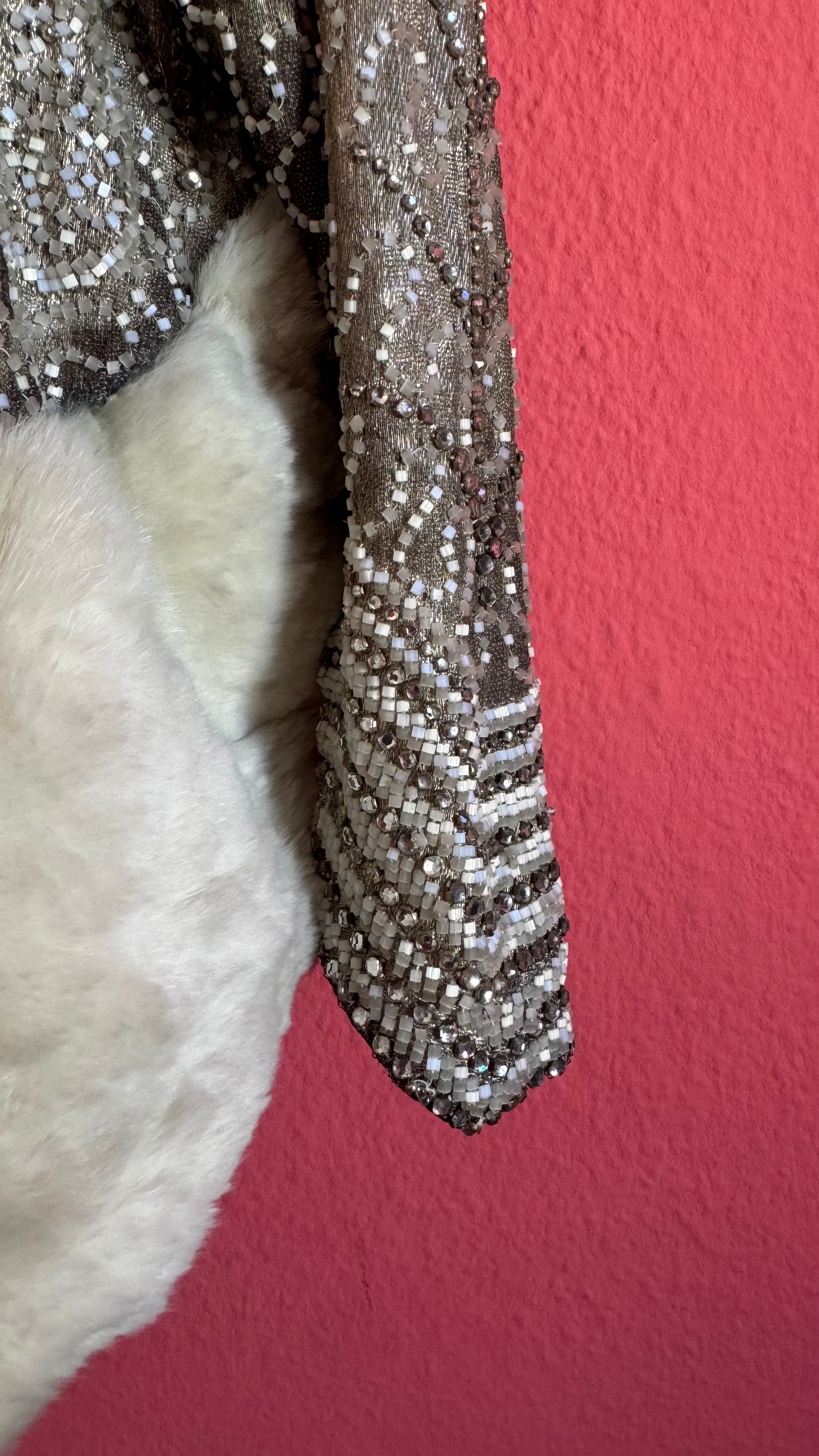 Vintage 1920s Ivory Fur-Trim Glass Beaded Evening Jacket