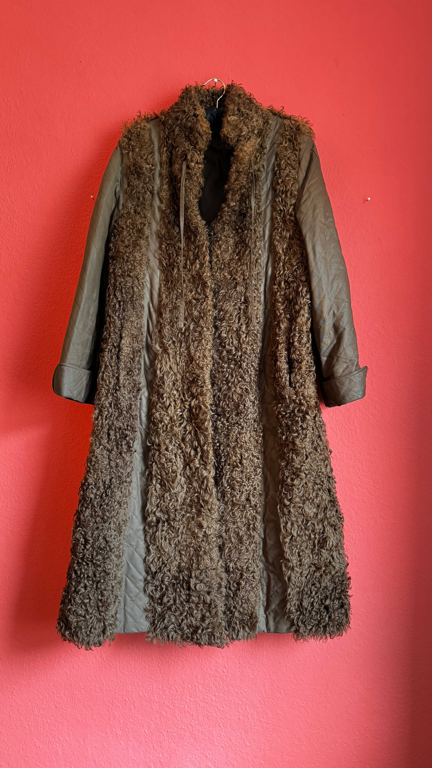 70s Brown Karakul Lamb Fur Coat - Persian Curly Fur - Alva - Morgaine | Vintage Store