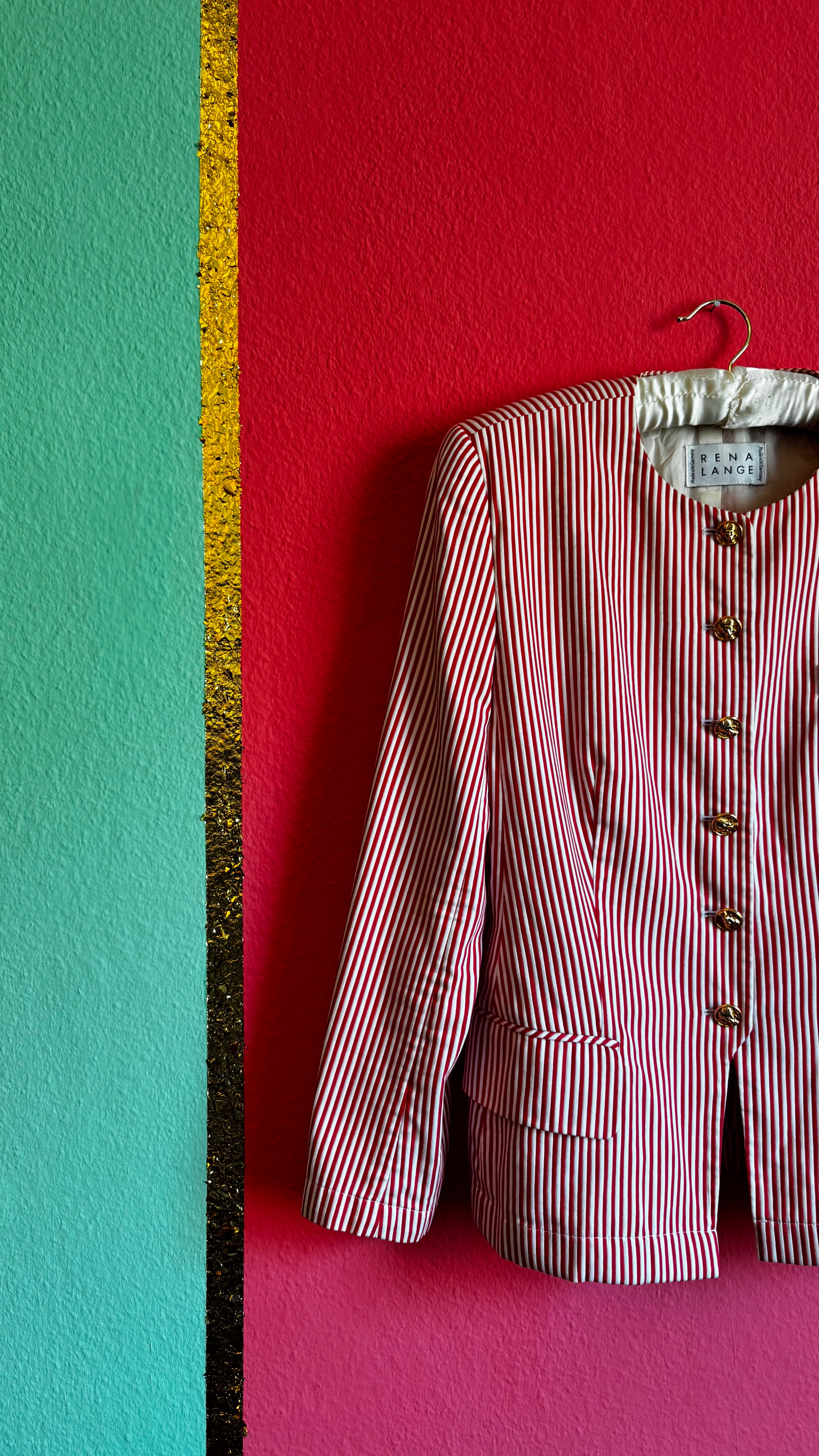 Rena Lange Red White Striped Blazer - High Collar Cotton - Alva - Morgaine | Vintage Store