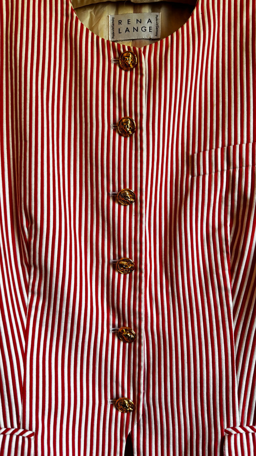 Rena Lange Red White Striped Blazer - High Collar Cotton - Alva - Morgaine | Vintage Store