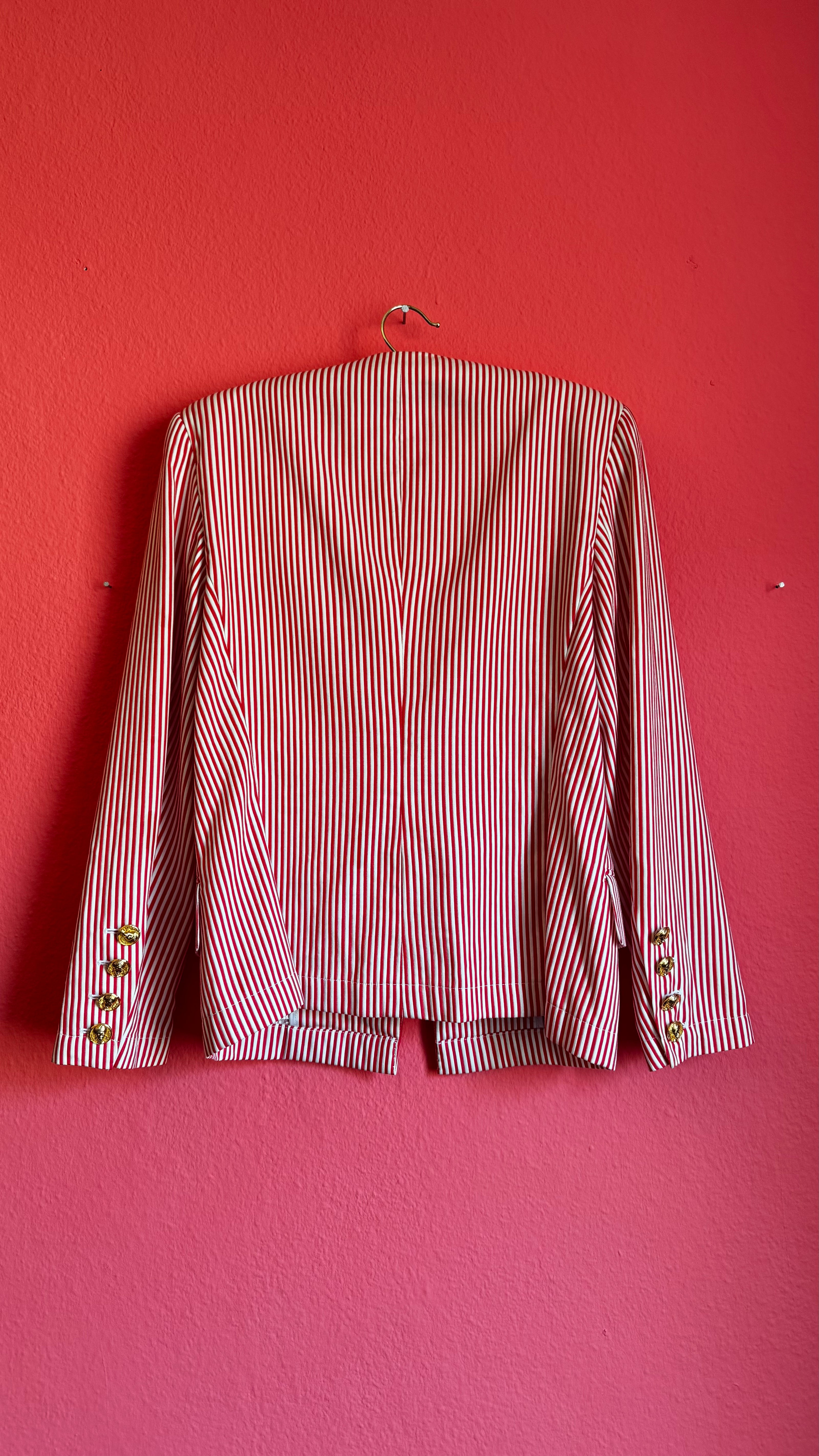 Rena Lange Red White Striped Blazer - High Collar Cotton - Alva - Morgaine | Vintage Store
