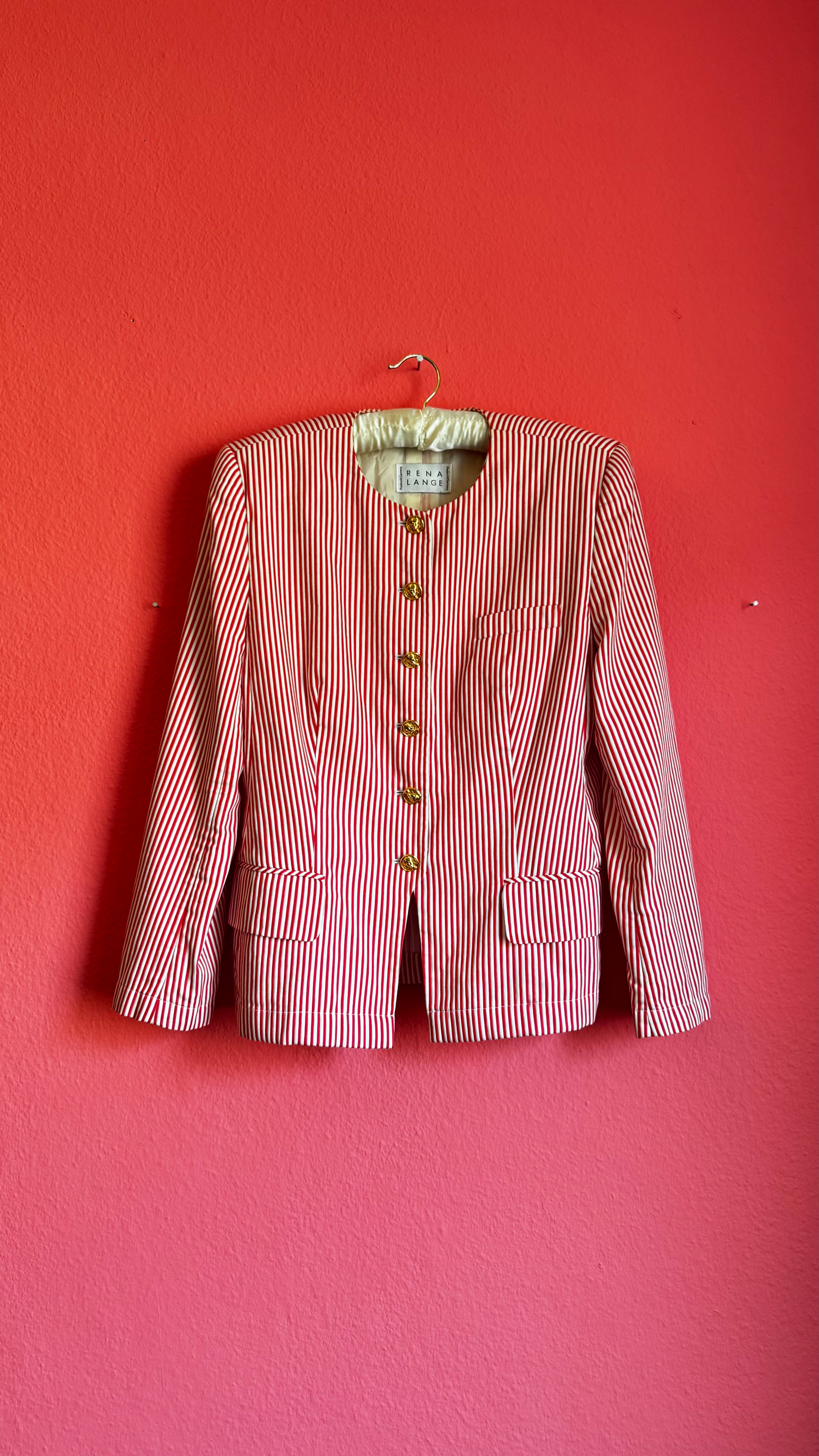 Rena Lange Red White Striped Blazer - High Collar Cotton - Alva - Morgaine | Vintage Store