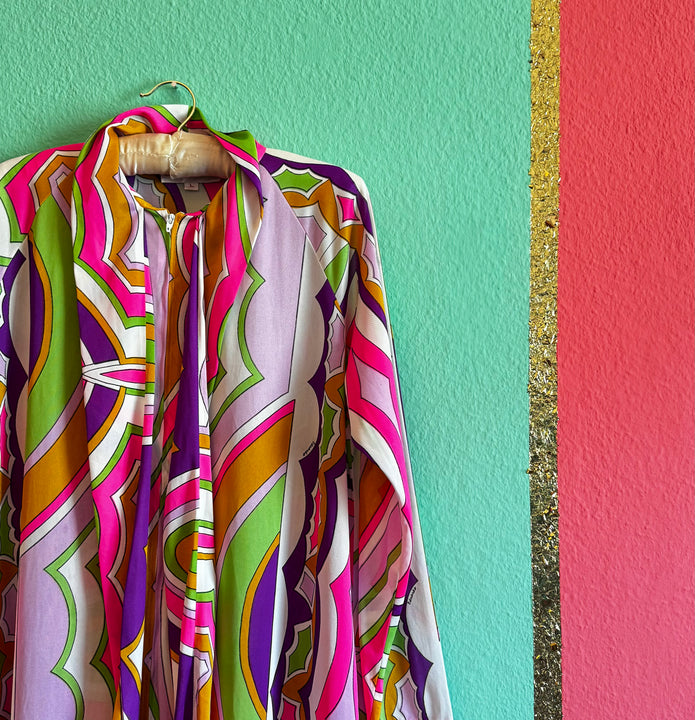 Saks Fifth Avenue 70s Psychedelic Caftan Dress - Maxi - Alva - Morgaine | Vintage Store