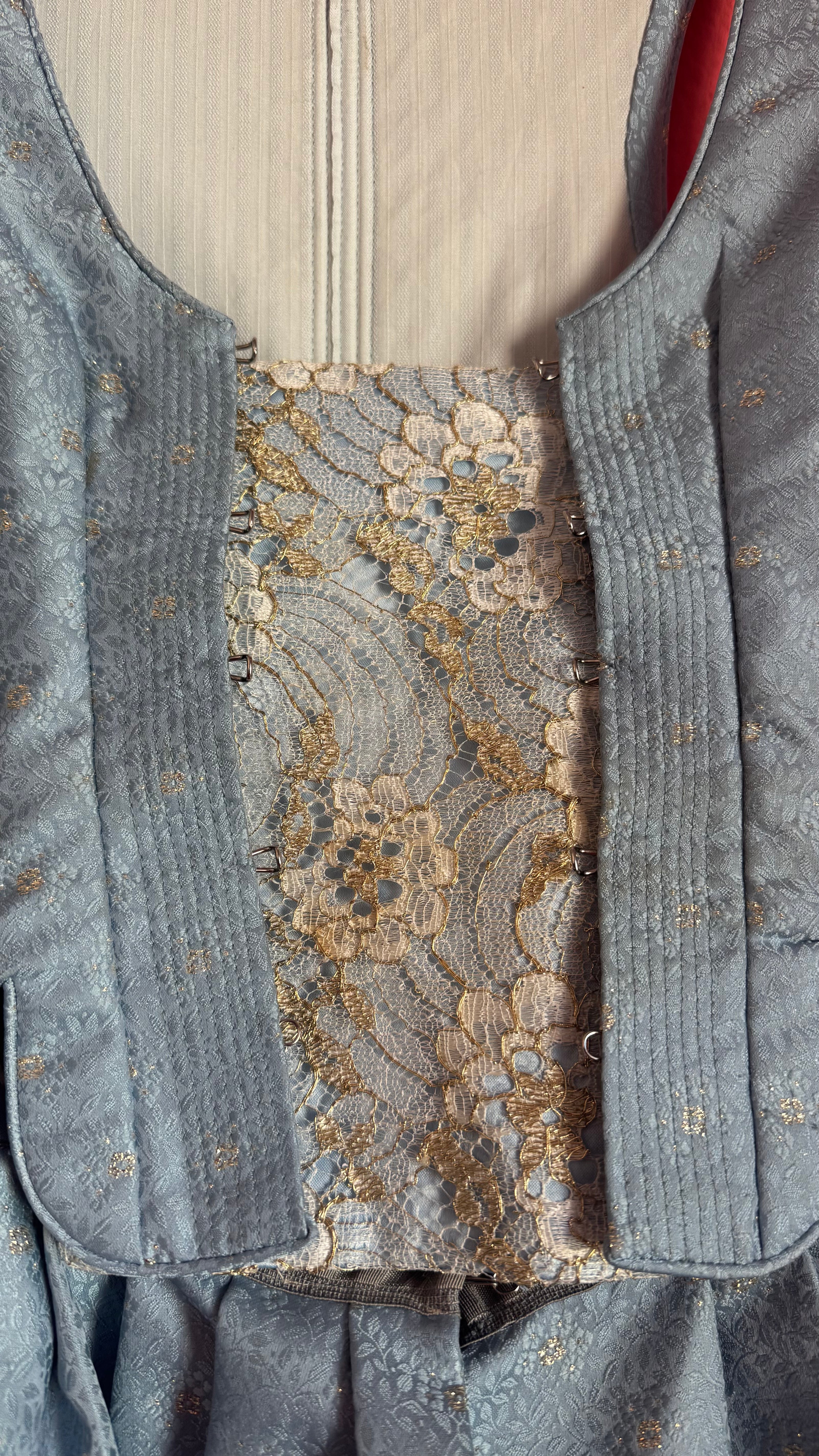 Vintage Estimated 1980s Powder Blue Cotton Brocade Dirndl Dress