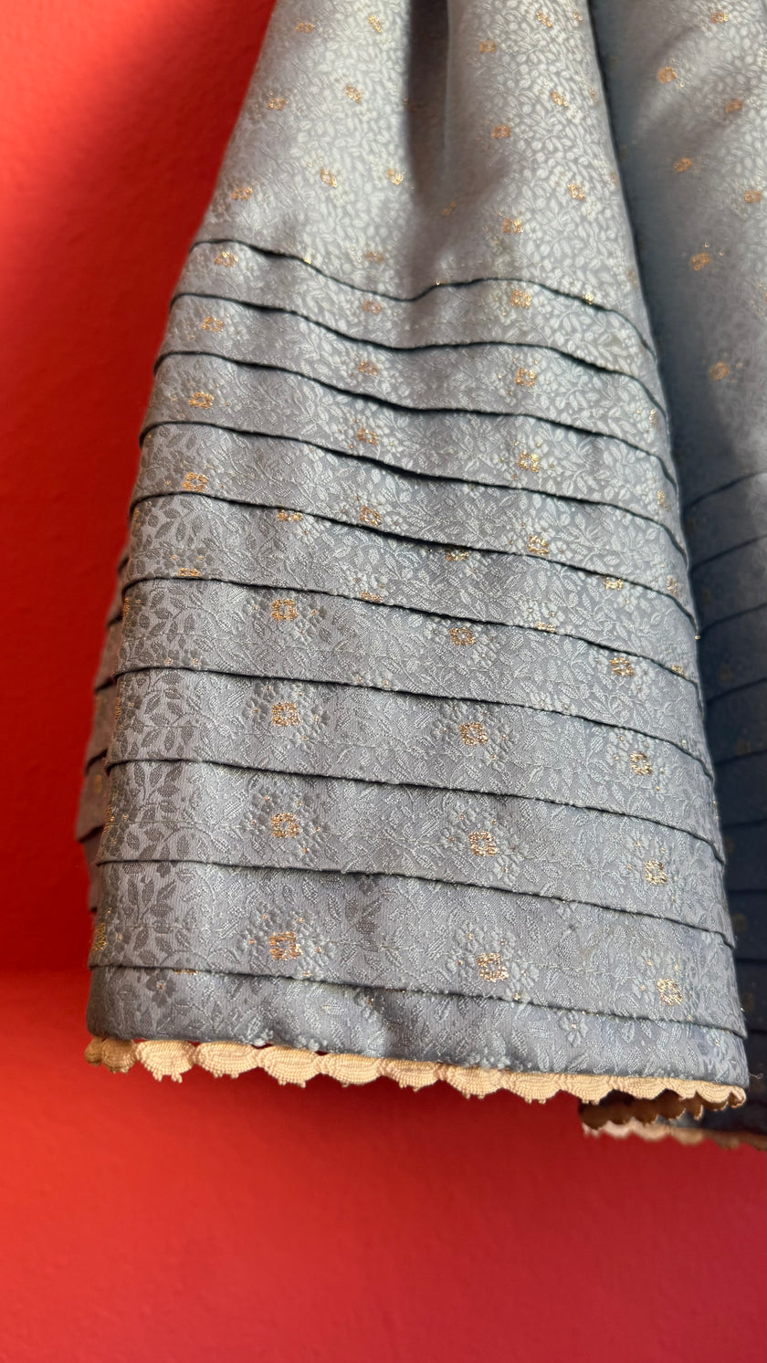 Vintage Estimated 1980s Powder Blue Cotton Brocade Dirndl Dress