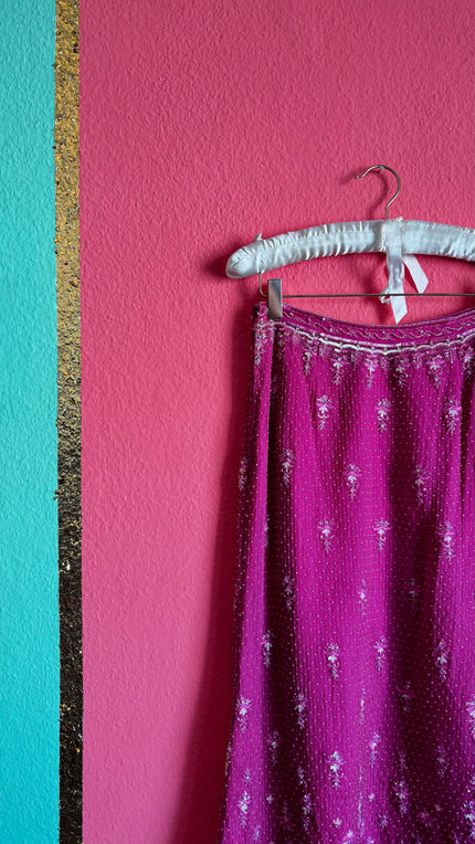 Escada Rose Silk Skirt - Beaded Sequin Embellished - Alva - Morgaine | Vintage Store