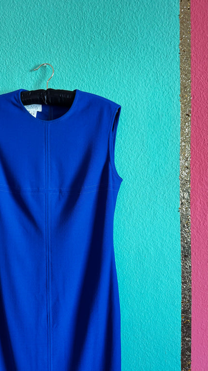 Escada Blue Virgin Wool Dress - Sleeveless Tailored - Alva - Morgaine | Vintage Store