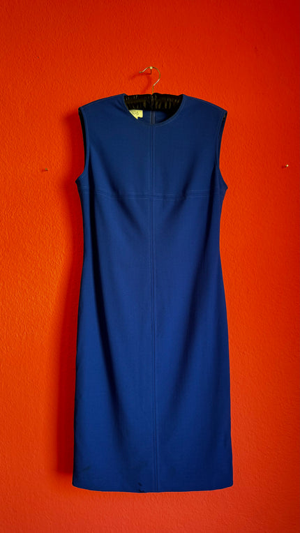 Escada Blue Virgin Wool Dress - Sleeveless Tailored - Alva - Morgaine | Vintage Store