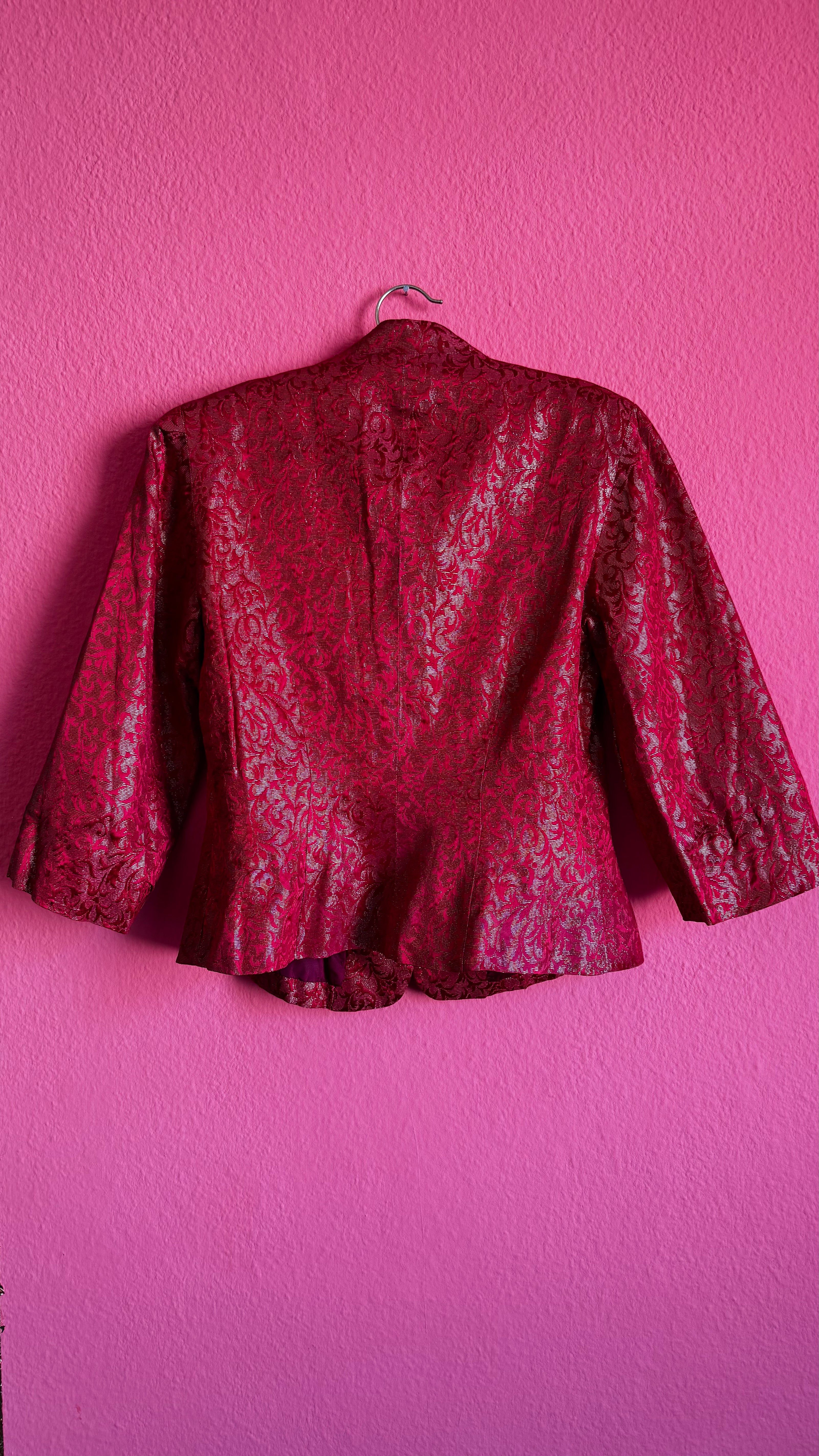 60s Red Damask Dress Jacket Set - Golden Accents - Alva - Morgaine | Vintage Store