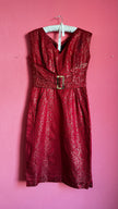 60s Red Damask Dress Jacket Set - Golden Accents - Alva - Morgaine | Vintage Store