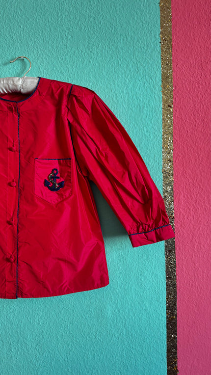 Nautical Silk Jacket Skirt Suit - Anchor Navy Detailing - Alva - Morgaine | Vintage Store