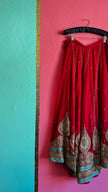 Ruby Red Lehenga Skirt - Golden Embroidery Green Beading - Alva - Morgaine | Vintage Store