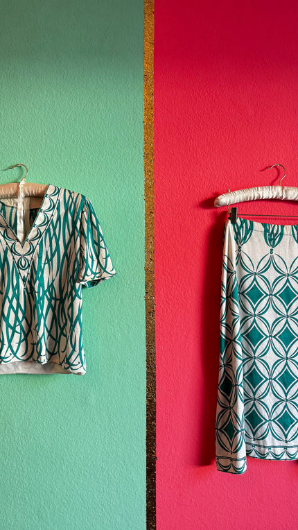 Emilio Pucci Aquamarine Cotton Set - Two Blouses Skirt - Alva - Morgaine | Vintage Store