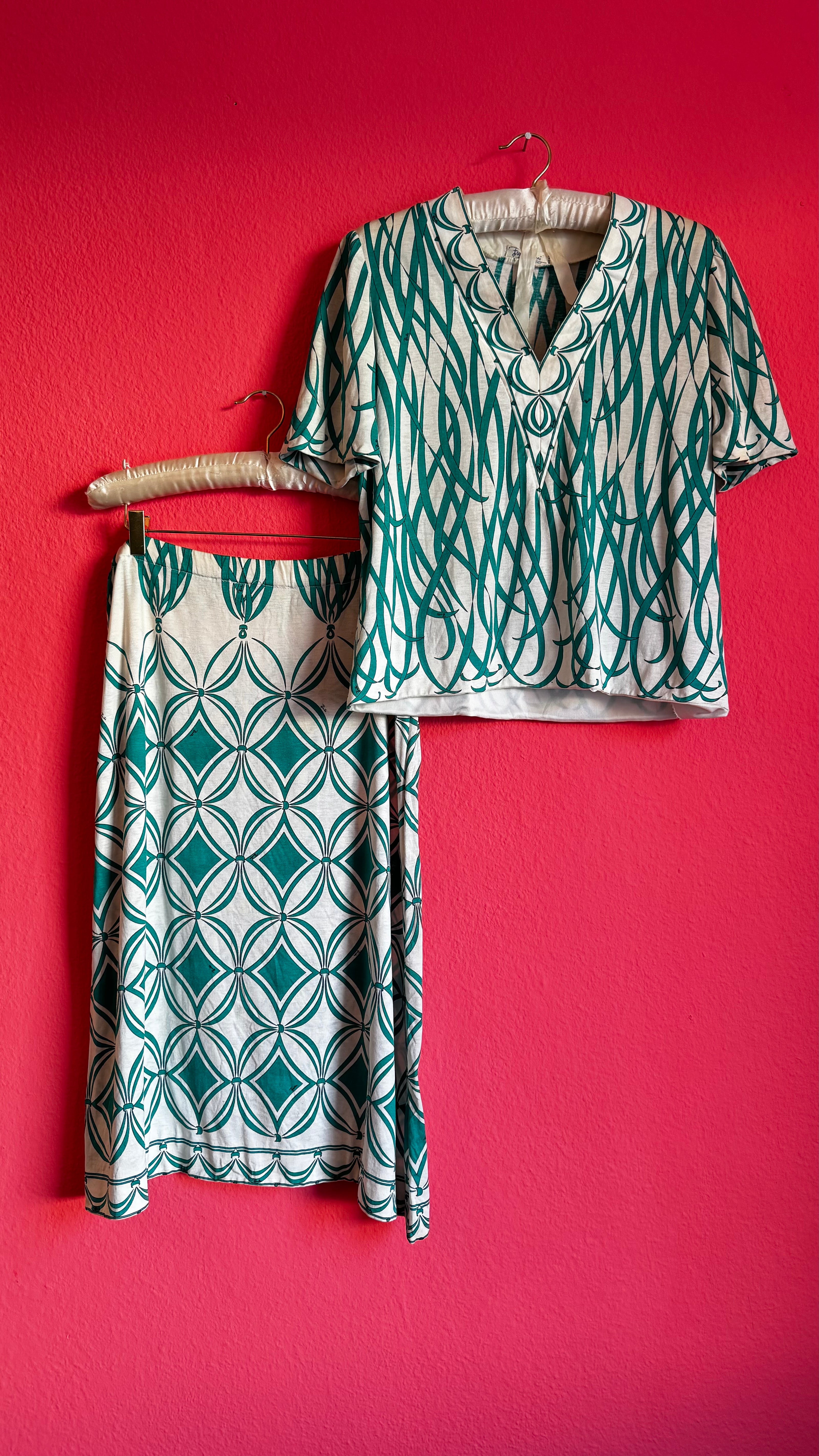 Emilio Pucci Aquamarine Cotton Set - Two Blouses Skirt - Alva - Morgaine | Vintage Store