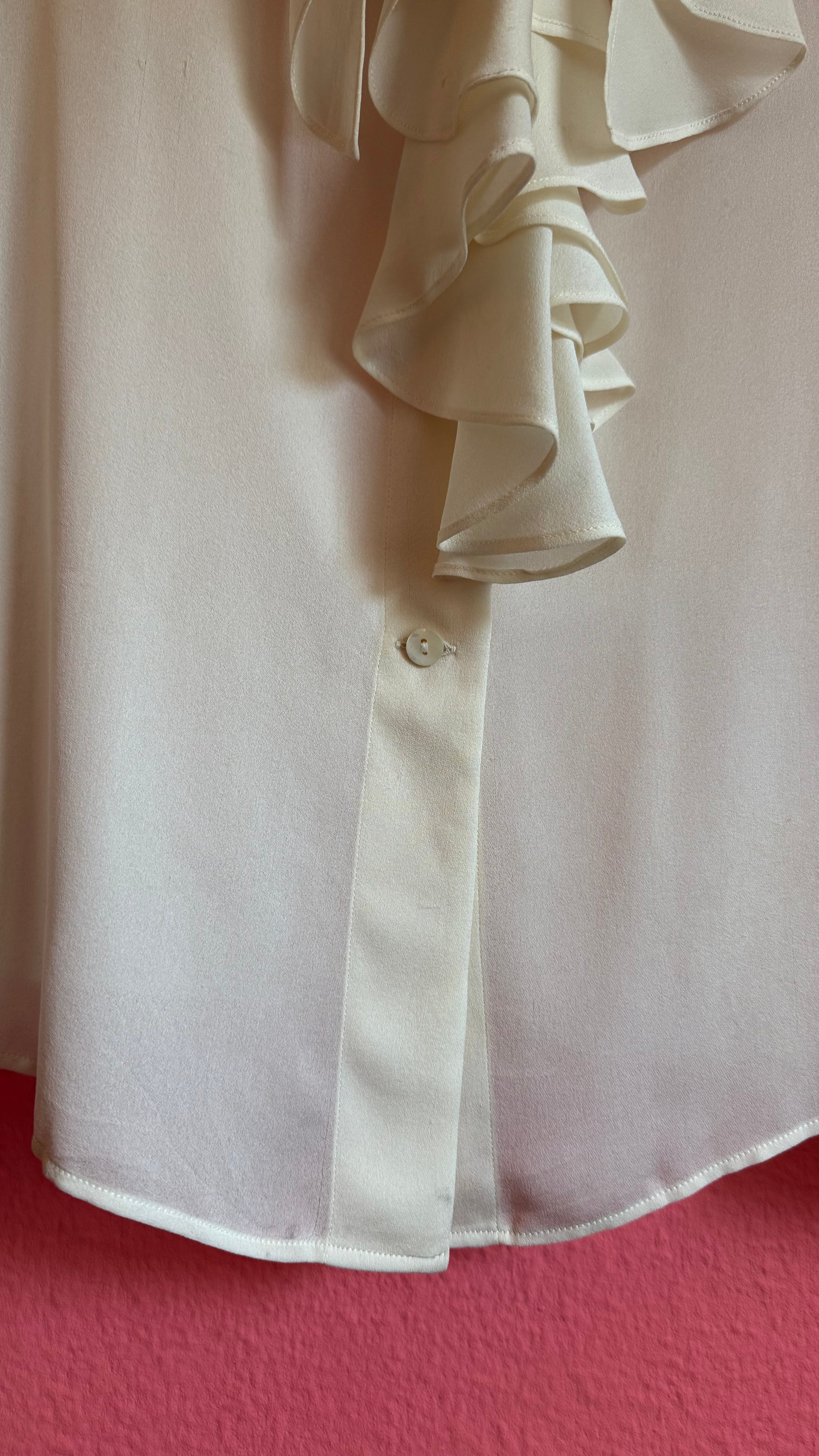 Vintage 1990s Ivory Silk Ruffle Blouse by Jil Sander