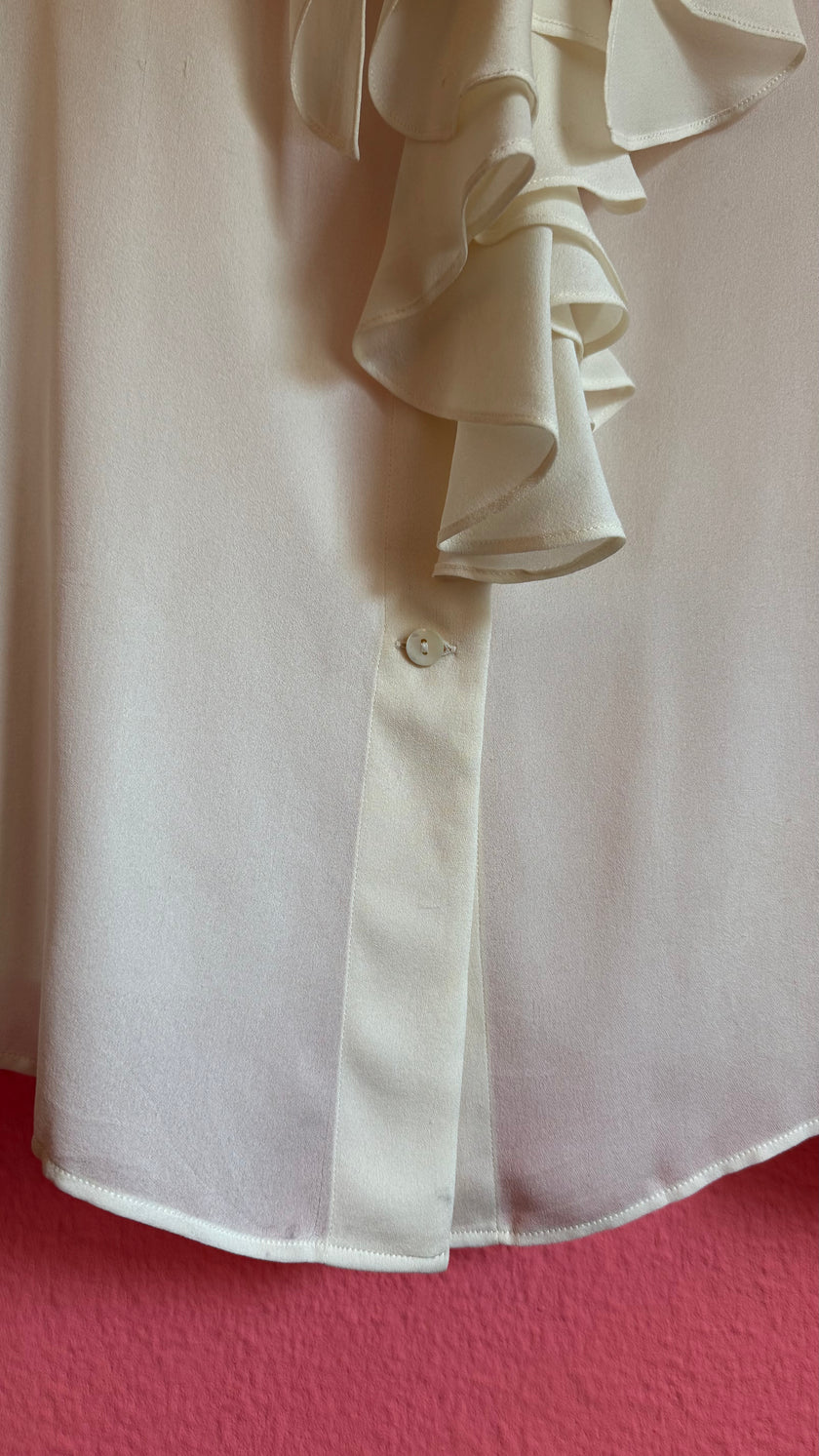 Vintage 1990s Ivory Silk Ruffle Blouse by Jil Sander