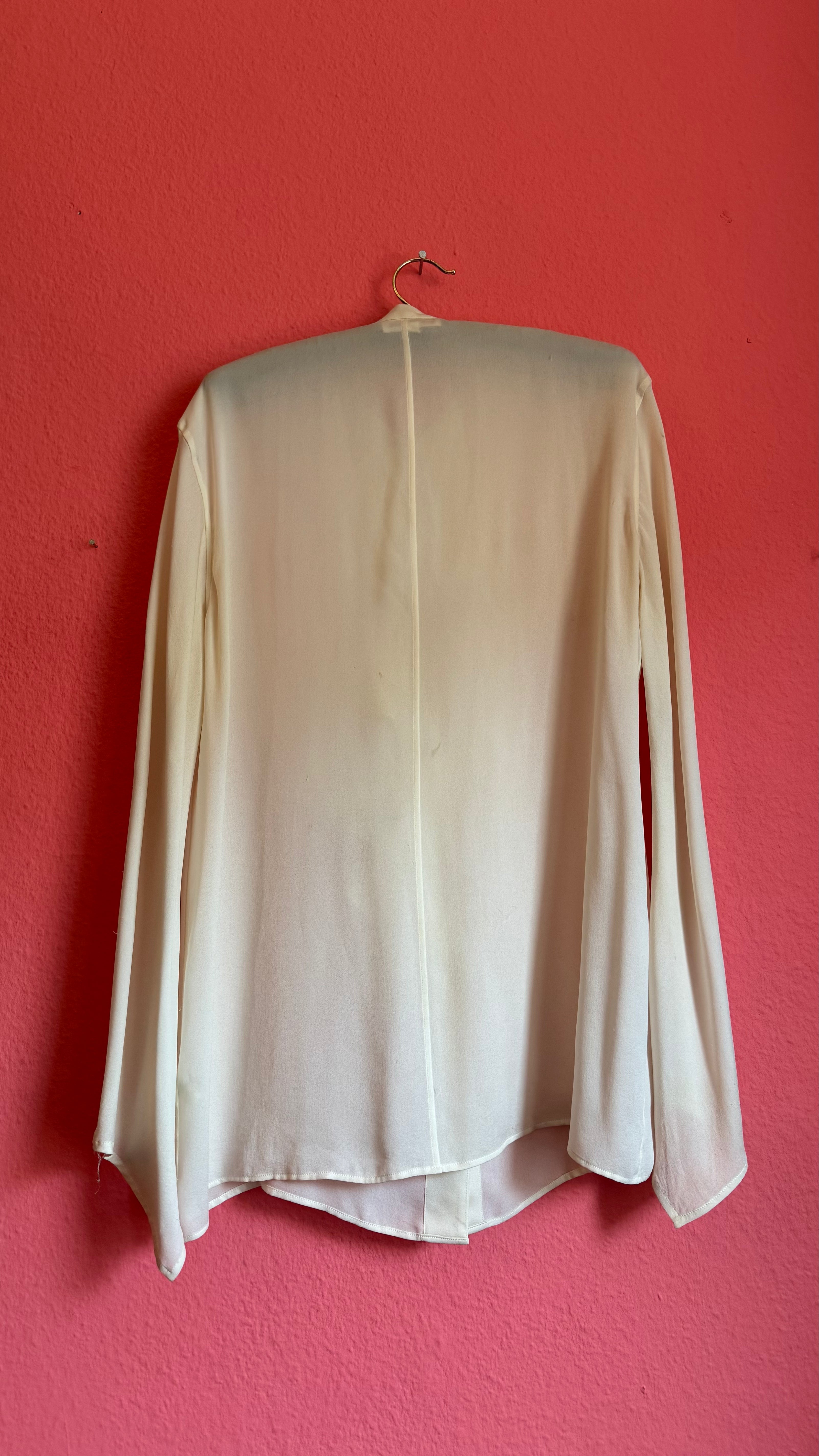 Vintage 1990s Ivory Silk Ruffle Blouse by Jil Sander
