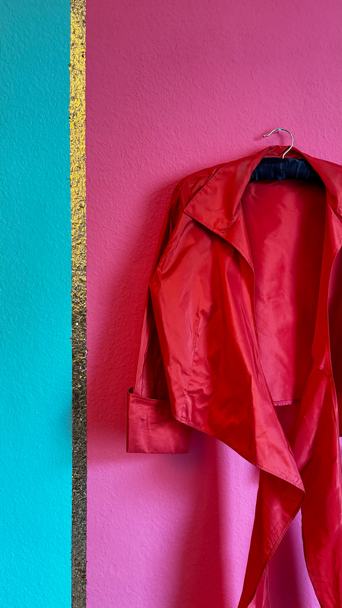 Vintage Red Silk Two-Piece Set | Blazer & Pleated Maxi Skirt