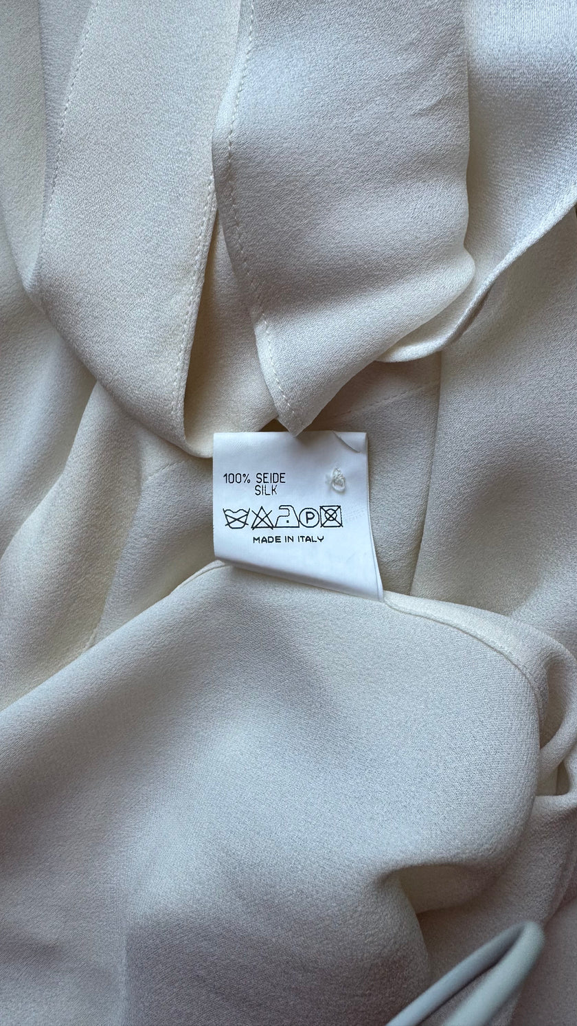 Vintage 1990s Ivory Silk Ruffle Blouse by Jil Sander