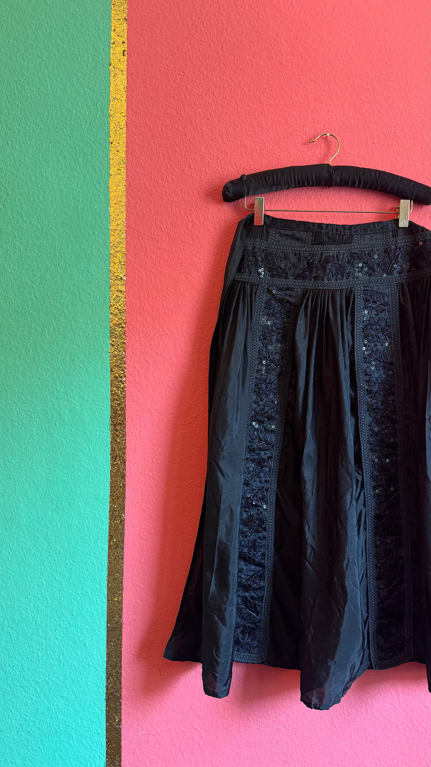 Vintage 1980s Black Beaded Apron Skirt