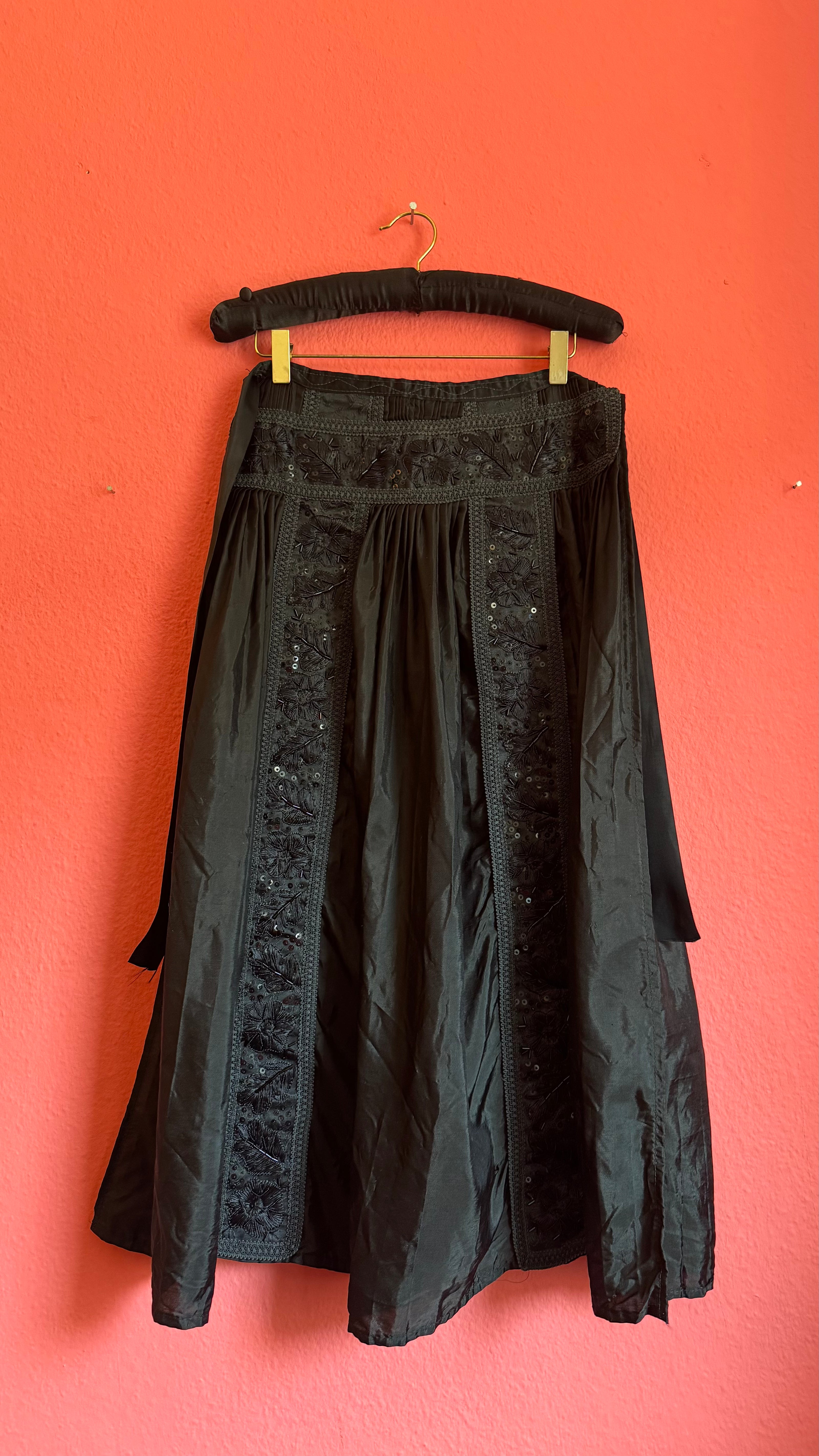 Vintage 1980s Black Beaded Apron Skirt