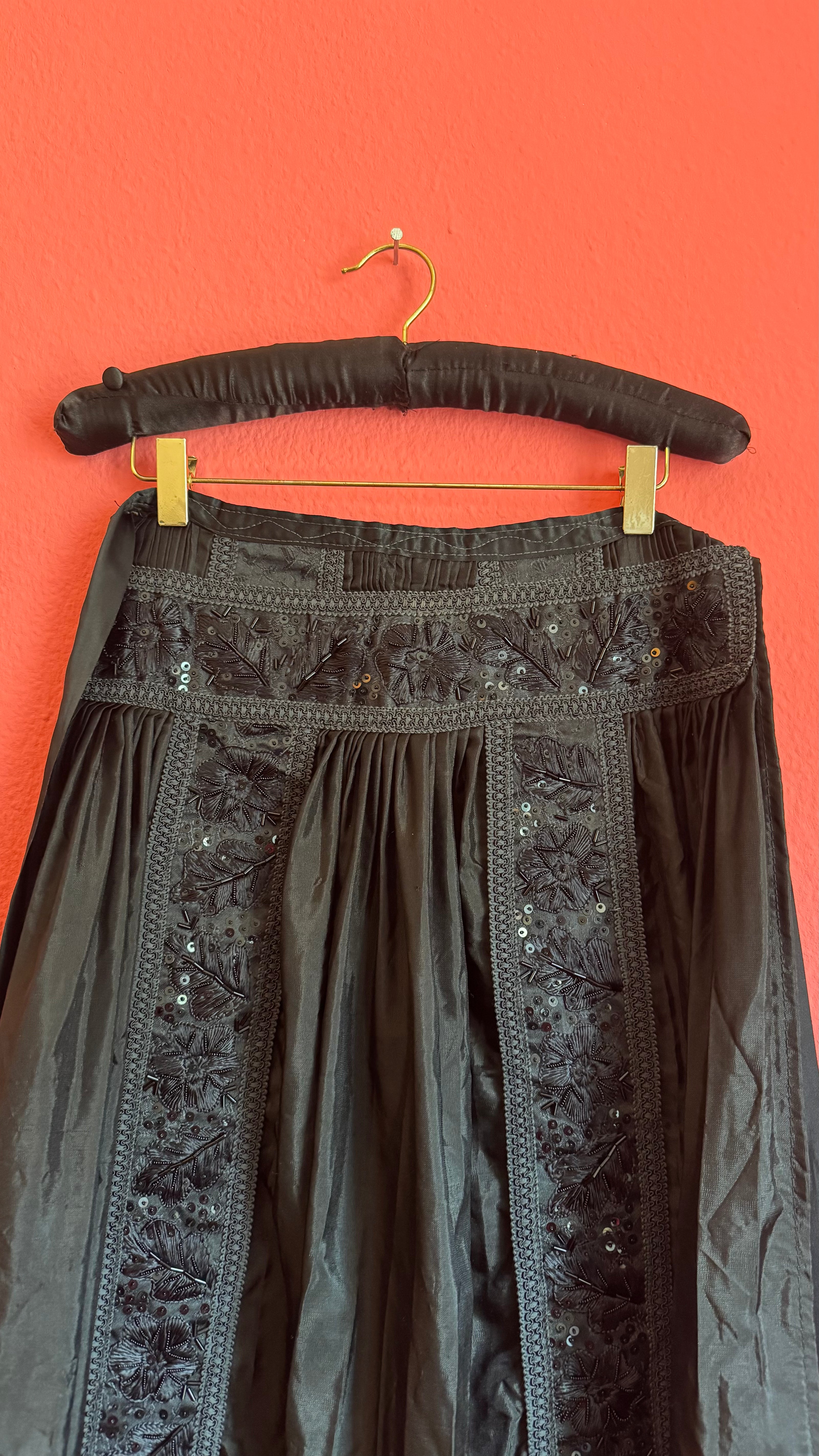 Vintage 1980s Black Beaded Apron Skirt