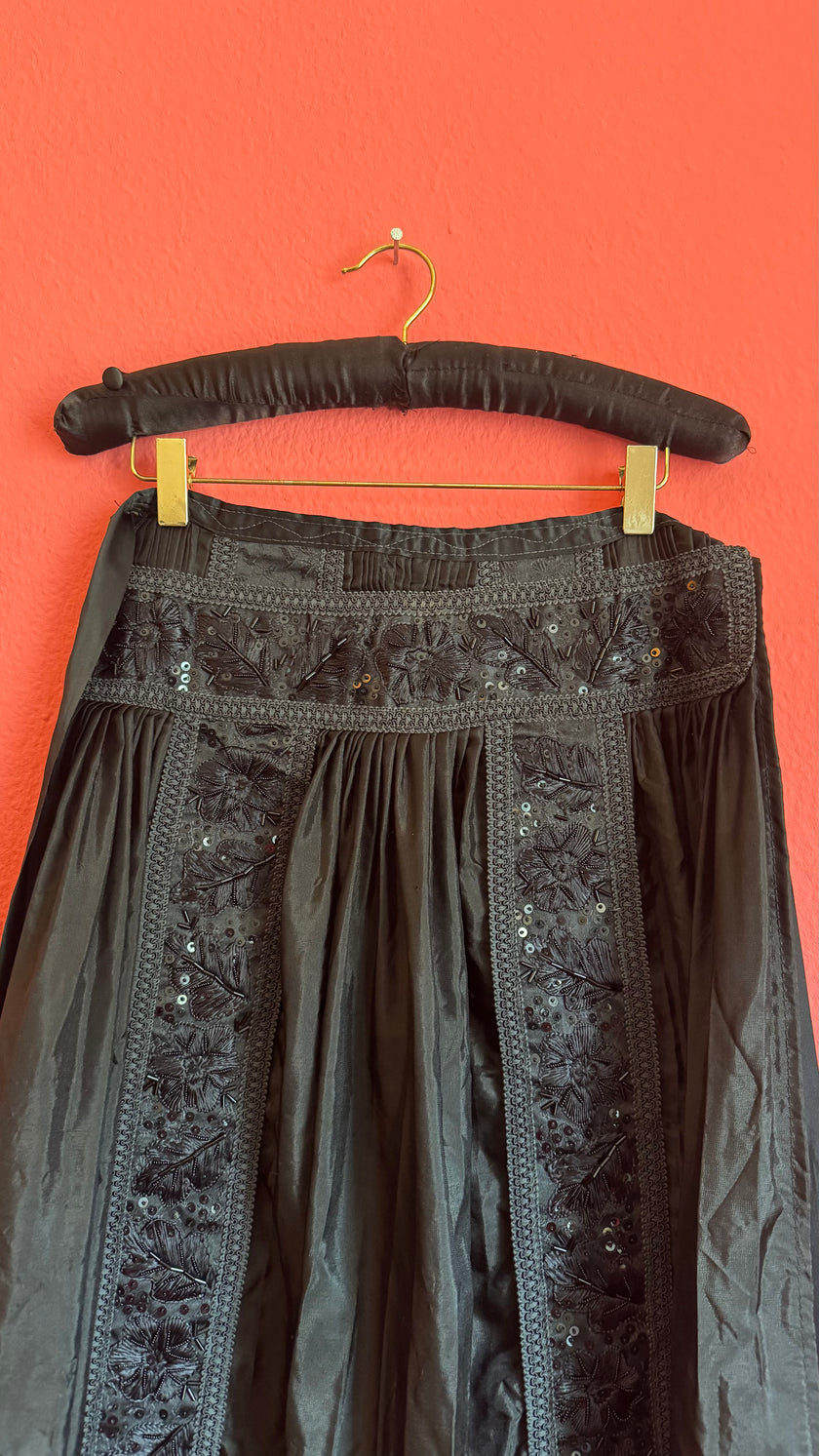 Vintage 1980s Black Beaded Apron Skirt