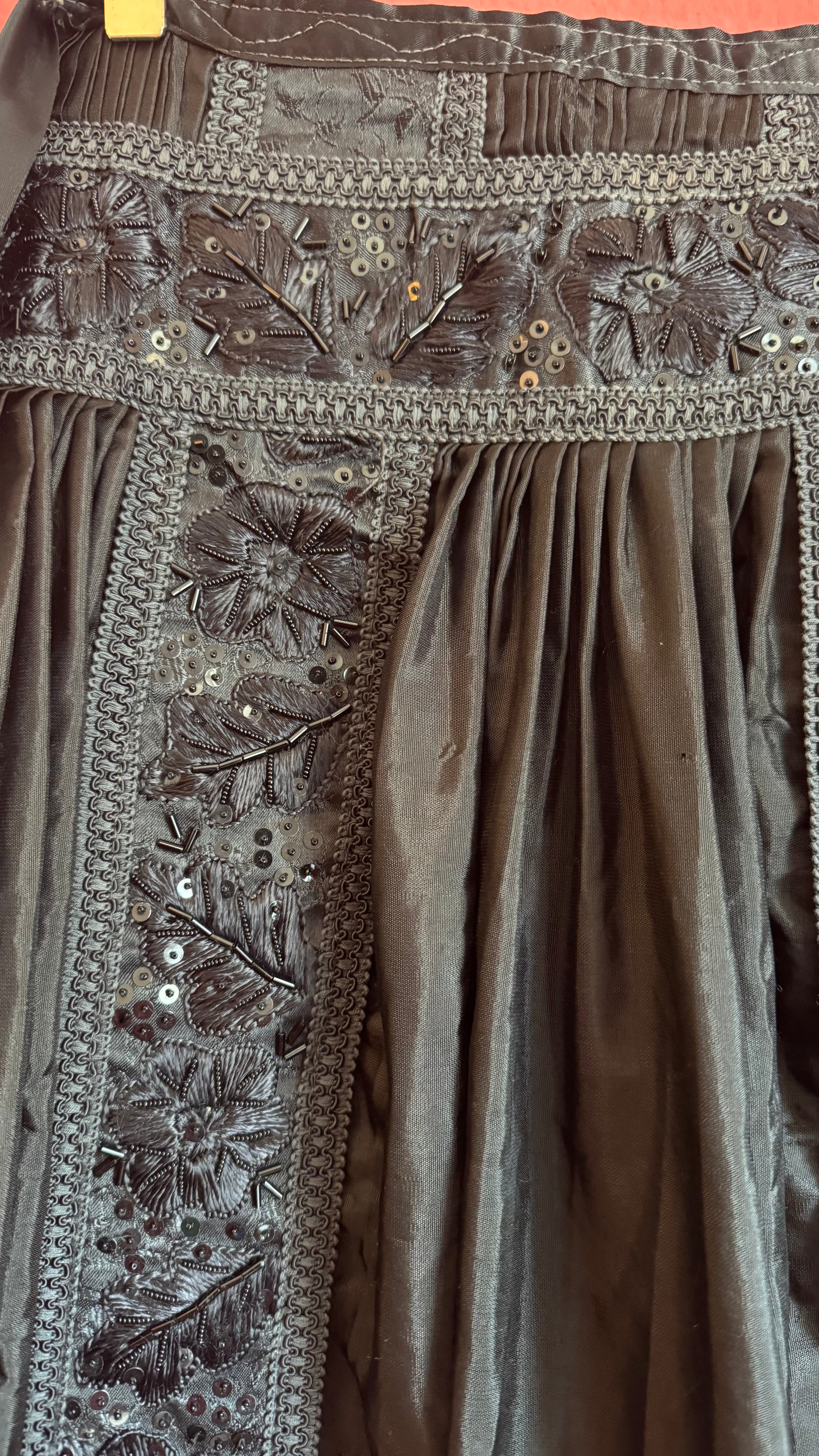Vintage 1980s Black Beaded Apron Skirt