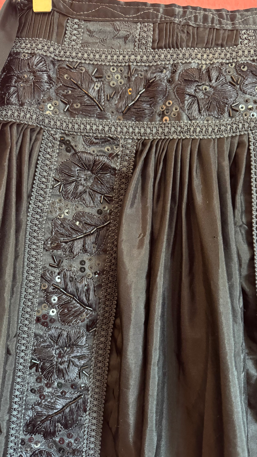 Vintage 1980s Black Beaded Apron Skirt