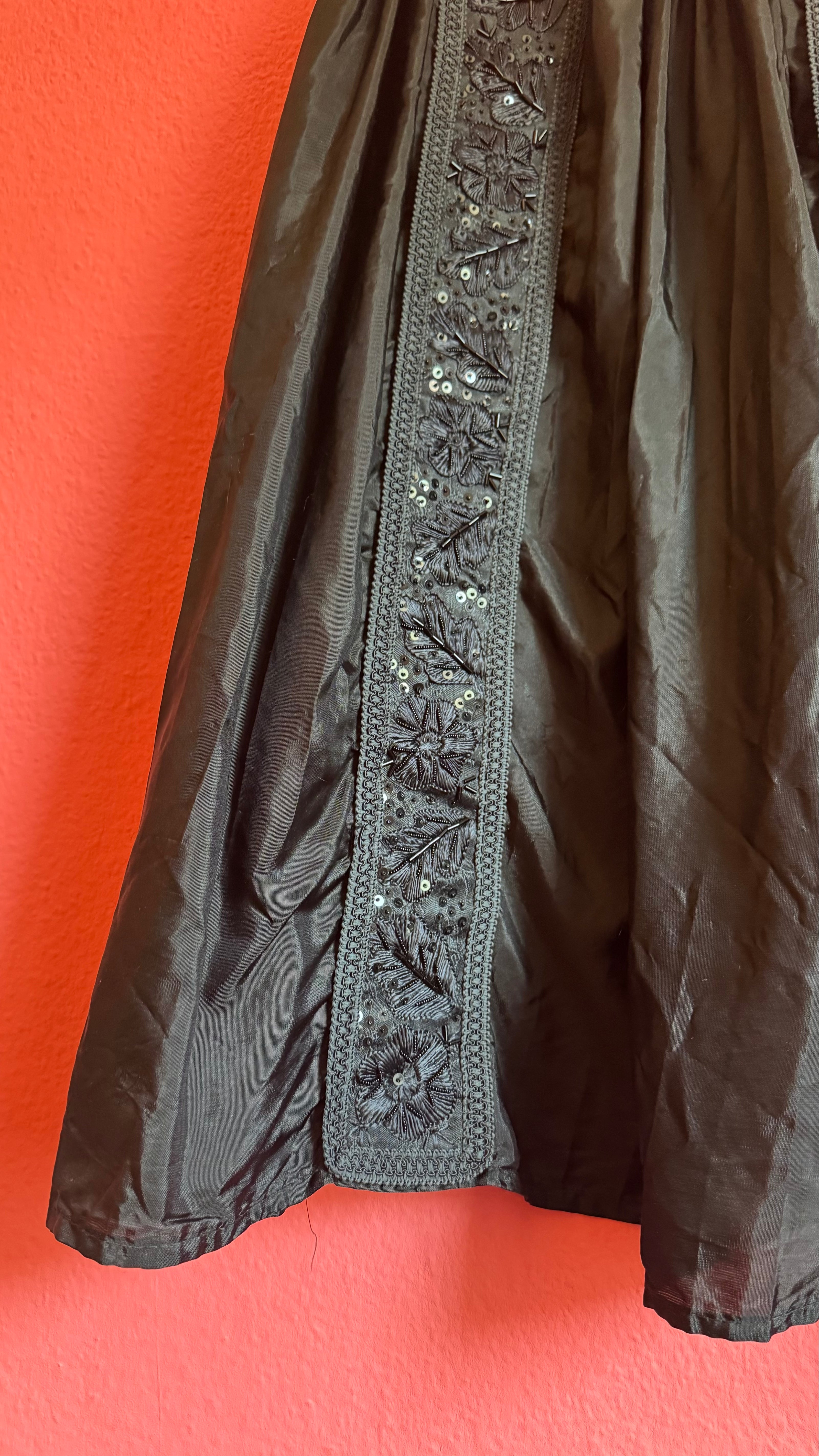 Vintage 1980s Black Beaded Apron Skirt