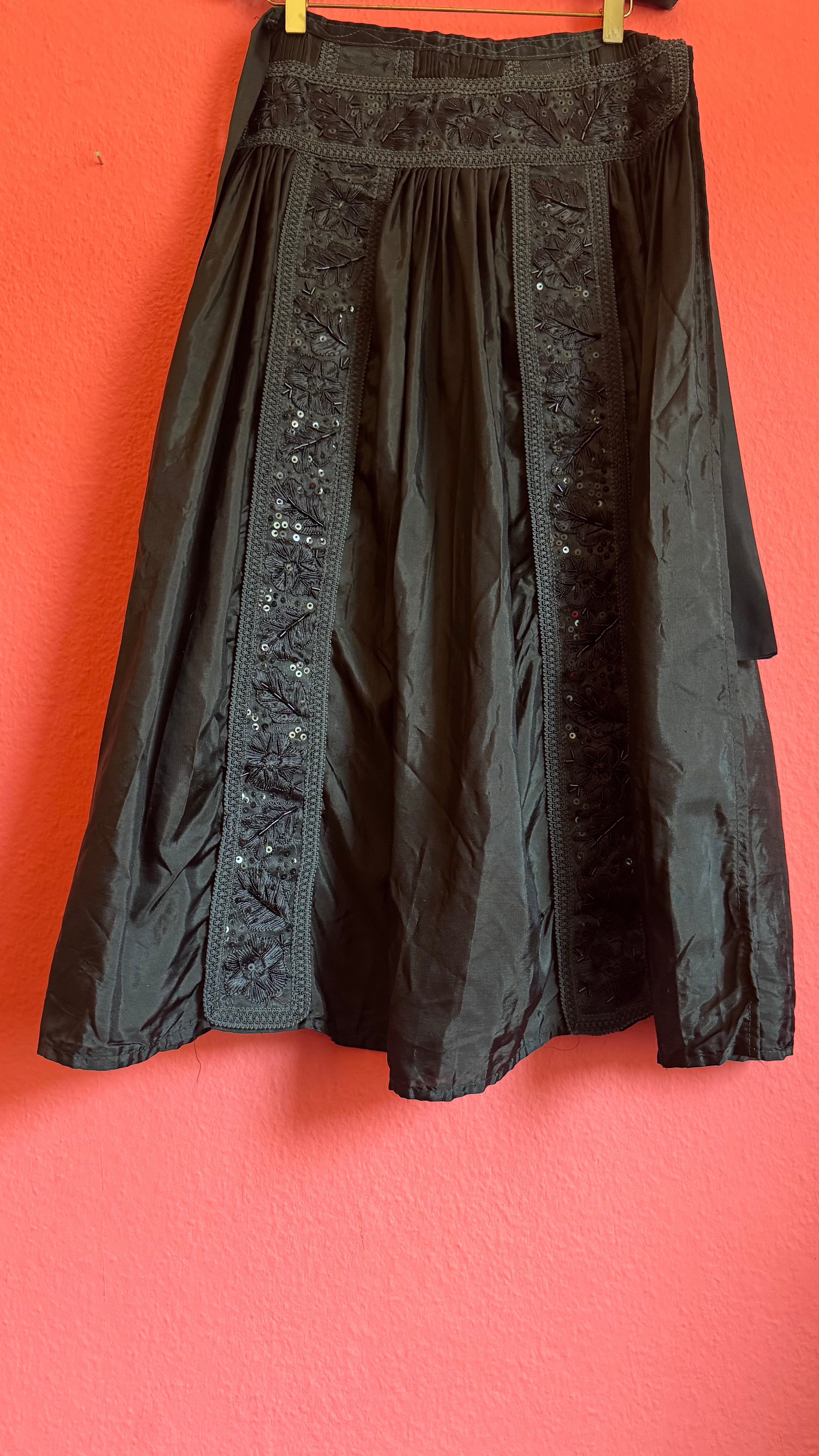 Vintage 1980s Black Beaded Apron Skirt