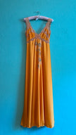 Vintage 1970s Golden Satin Nightgown With Lace & Floral Appliqué