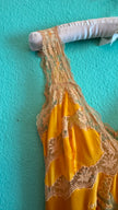 Vintage 1970s Golden Satin Nightgown With Lace & Floral Appliqué