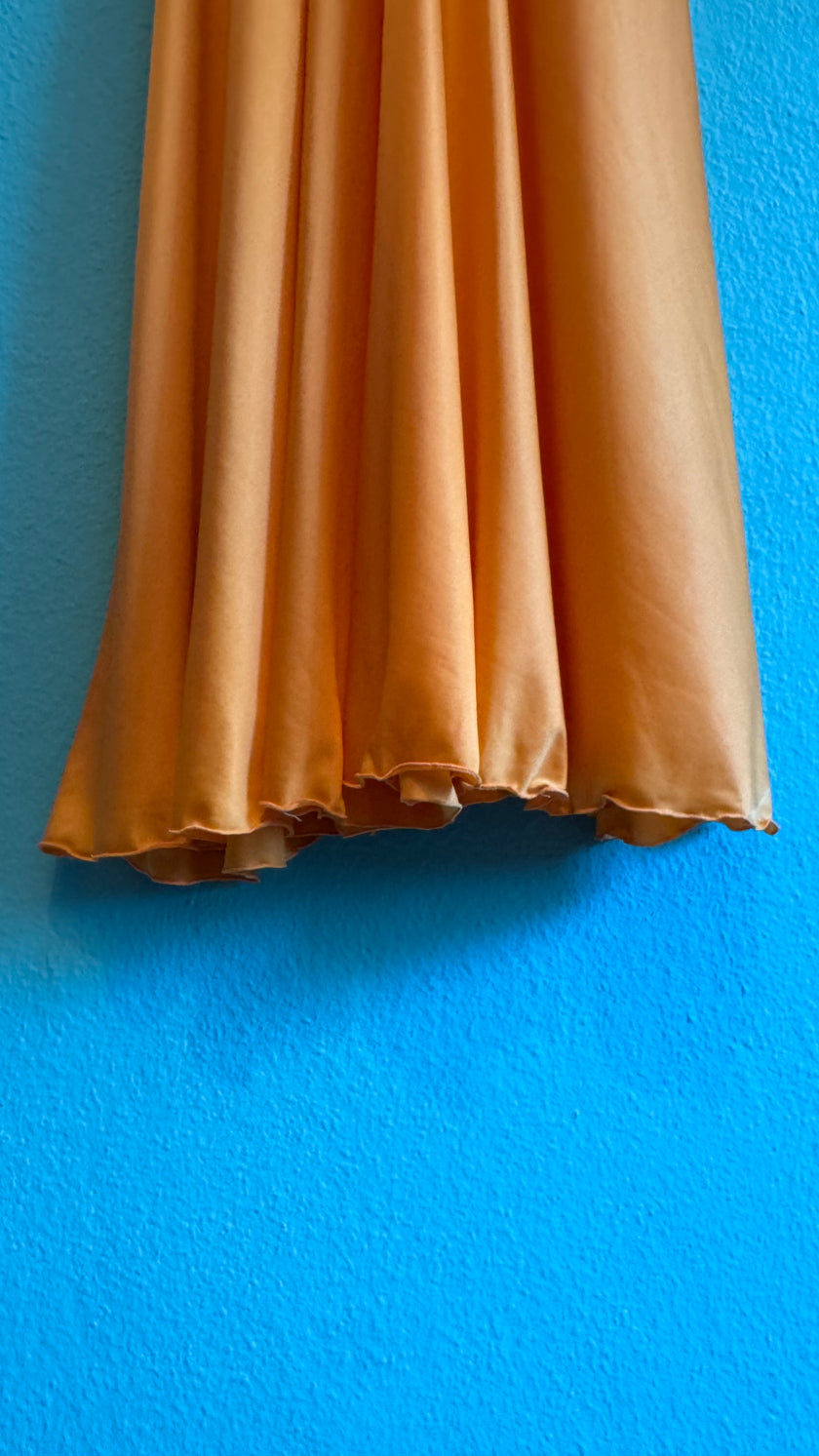 Vintage 1970s Golden Satin Nightgown With Lace & Floral Appliqué