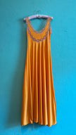 Vintage 1970s Golden Satin Nightgown With Lace & Floral Appliqué
