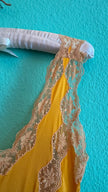 Vintage 1970s Golden Satin Nightgown With Lace & Floral Appliqué