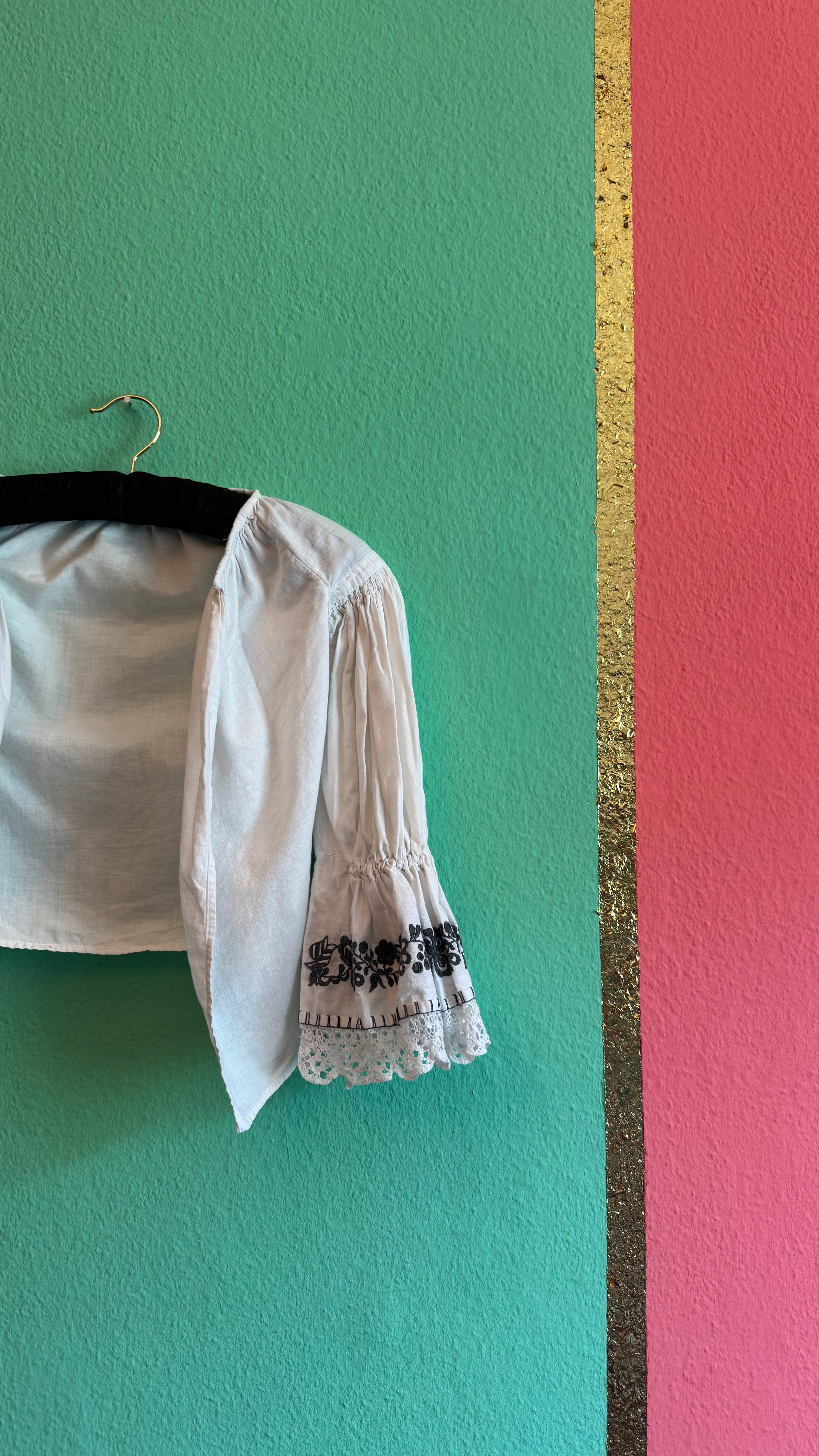Vintage 1970s Ivory Cotton Embroidered Dirndl Blouse