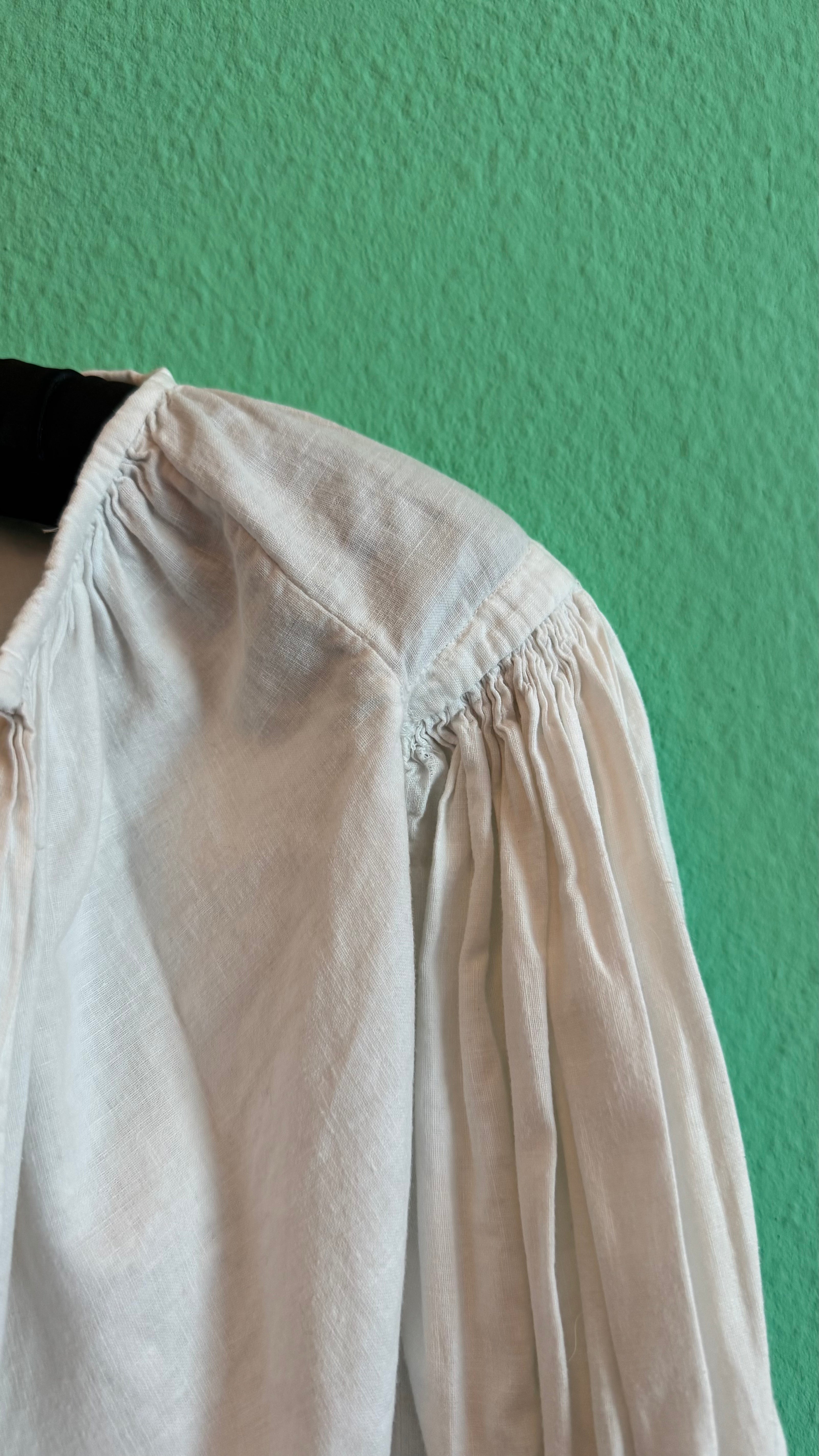 Vintage 1970s Ivory Cotton Embroidered Dirndl Blouse