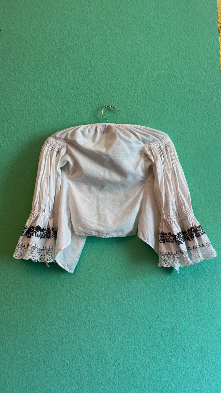 Vintage 1970s Ivory Cotton Embroidered Dirndl Blouse