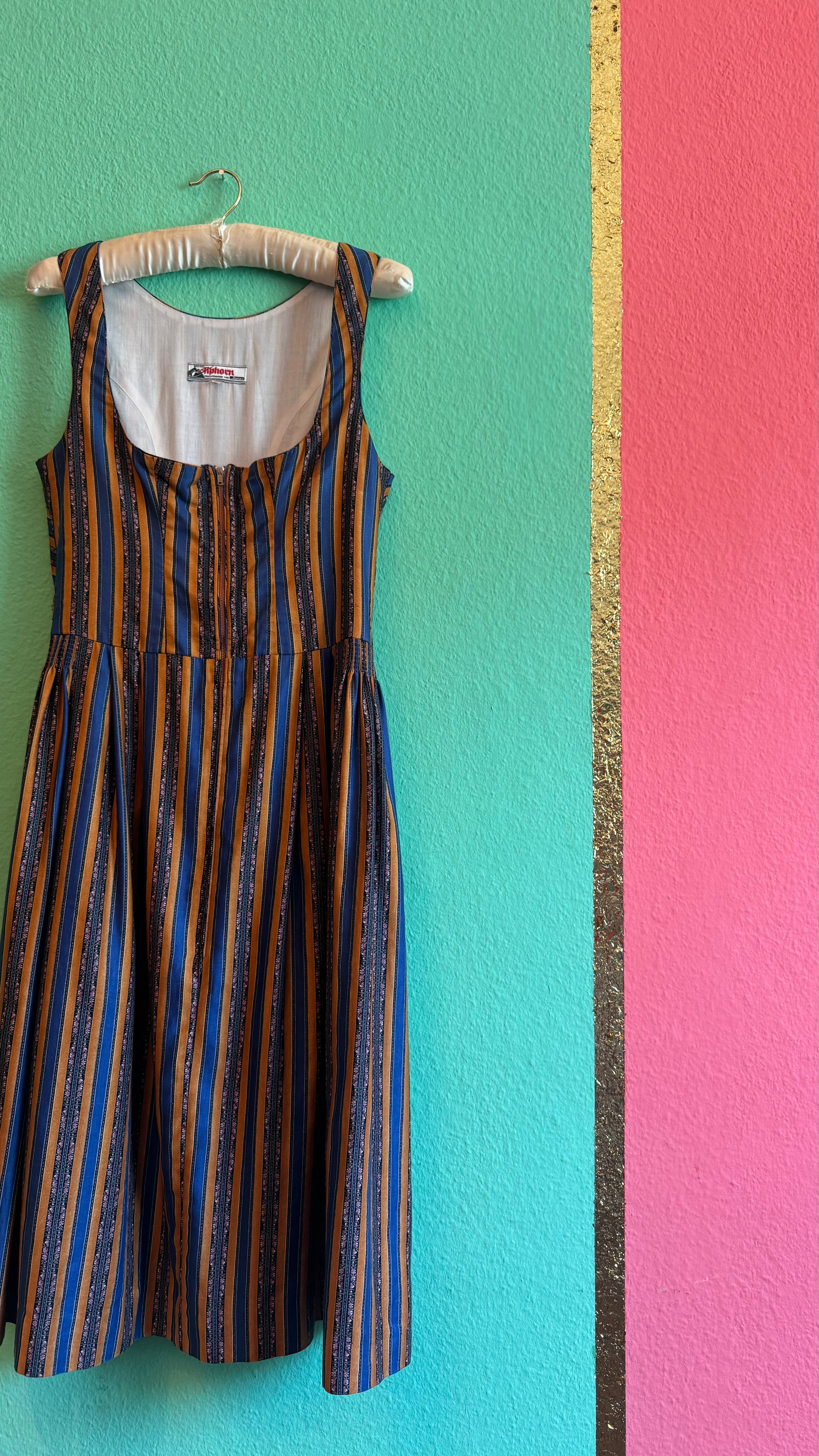 Vintage 1980s Striped Cotton Dirndl Dress by Alphorn
