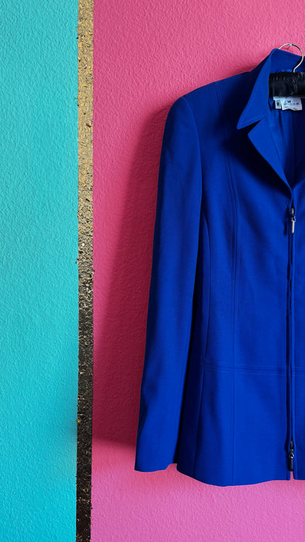 Escada Blue Virgin Wool Blazer | Designer Women's Tailored Jacket