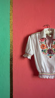 Vintage 1970s White Cotton Hungarian Embroidered Blouse